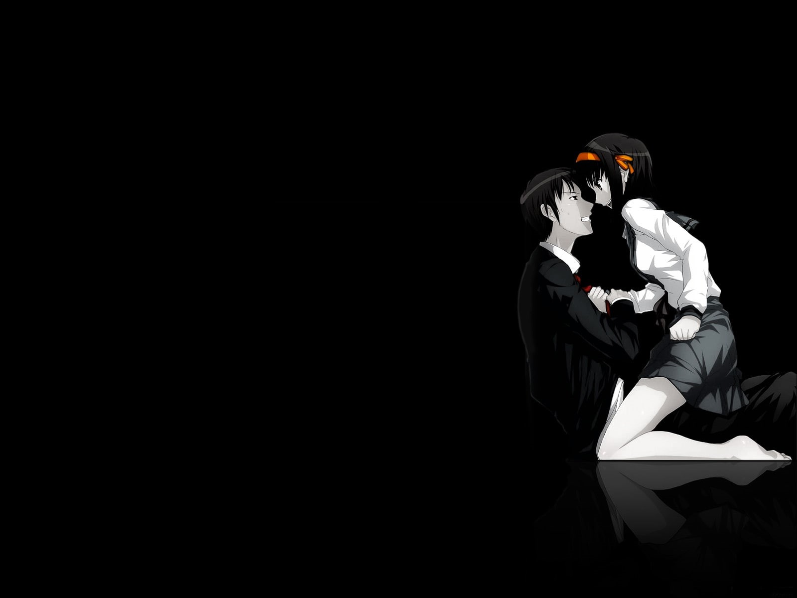 hd, black, melancholy, man, woman, haruhi, 720P, haired, cartoon/comic, kyon, suzumiya, anime, manga, the, HD Wallpaper