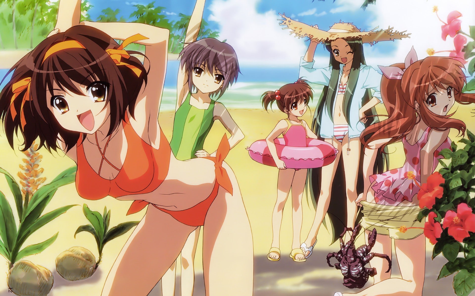 the melancholy of haruhi suzumiya, asahina, girls, nagato yuki, series, suzumiya, swimwear, summer, 1080P, melancholy, suzumiya haruhi, nagato, asahina mikuru, HD Wallpaper