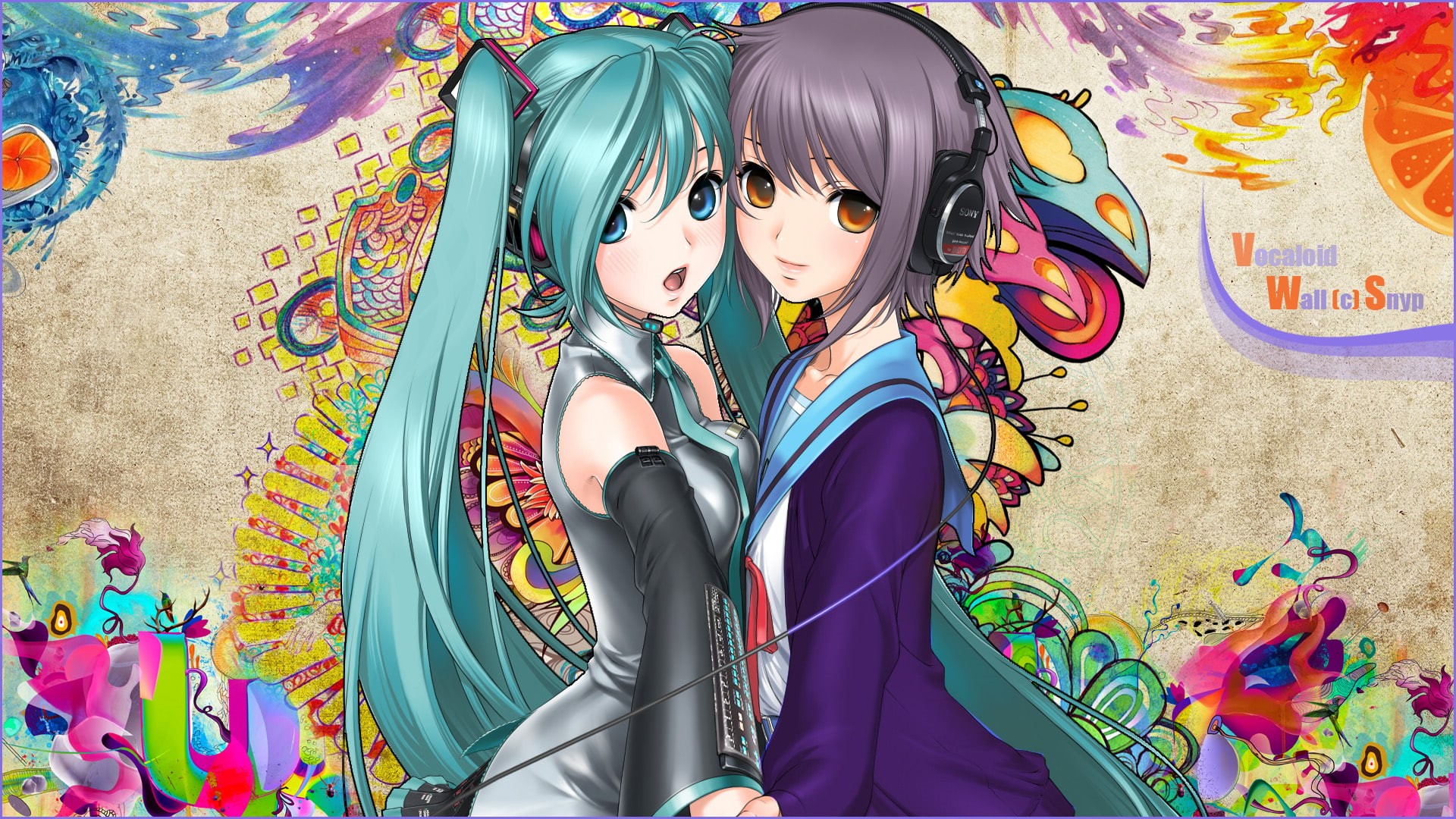 colorful, 1080P, anime, melancholy, nagato, miku, suzumiya, the, yuki, vocaloid, haruhi, digital/artwork, hd, HD Wallpaper