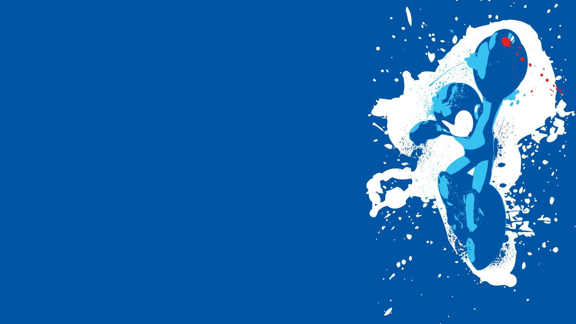 1080P, no people, mega, blue background, digital, close-up, Mega Man, splashing, indoors, creativity, studio shot, colored background, copy space, HD Wallpaper