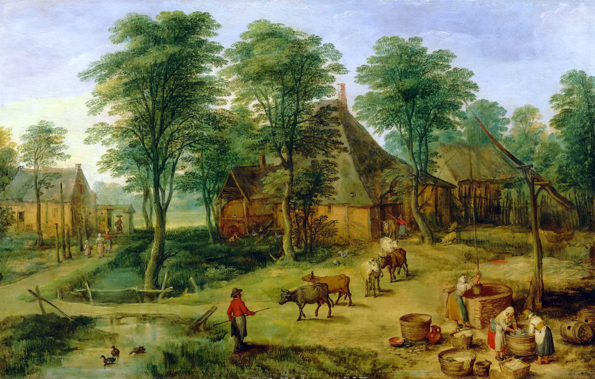 picture, landscape, The Farm, Jan Brueghel the younger, 1080P, HD Wallpaper