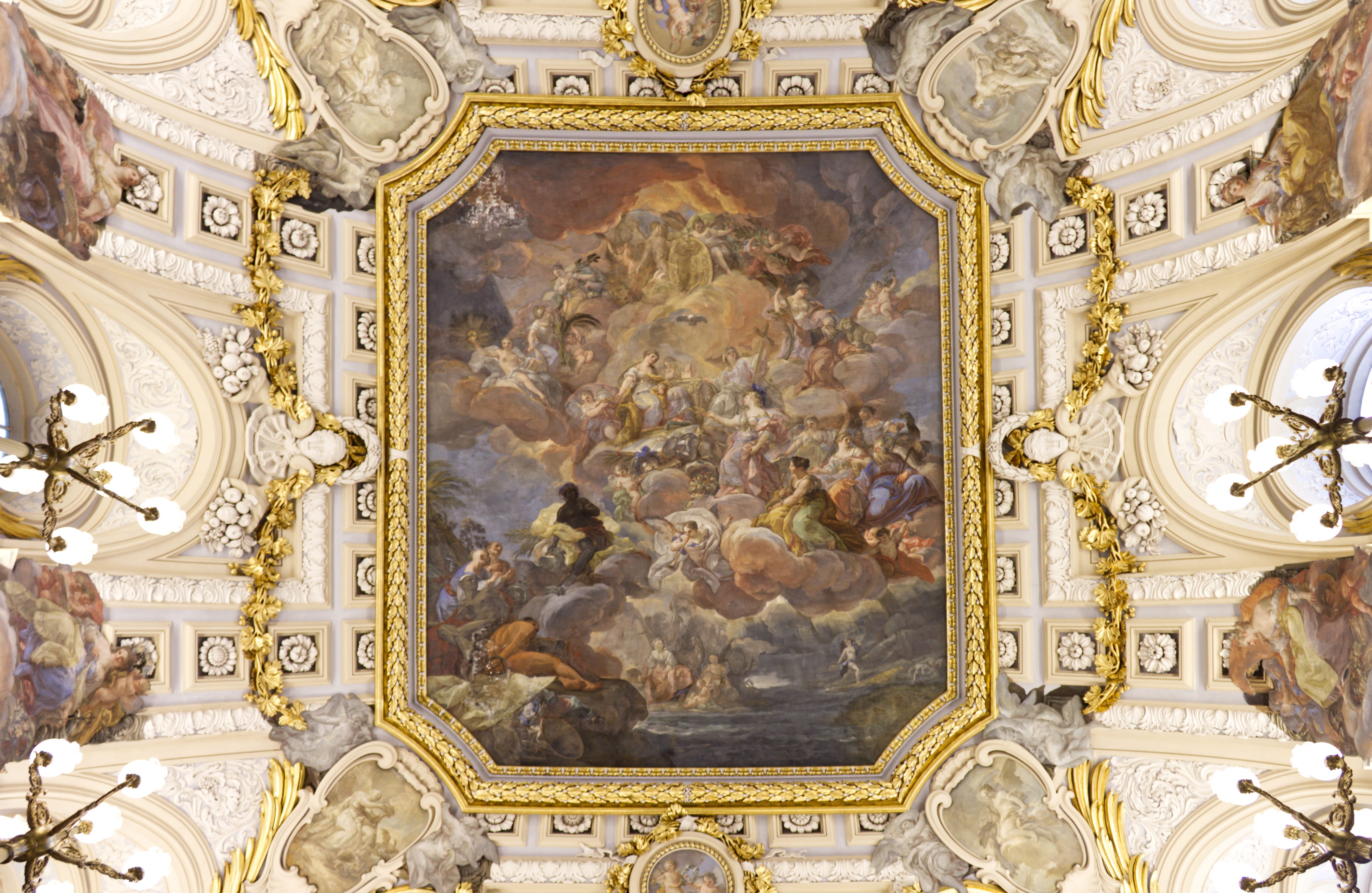 palacio real de madrid, low angle view, travel destinations, place of worship, male likeness, spirituality, ceiling, directly below, spain, madrid, representation, HD Wallpaper