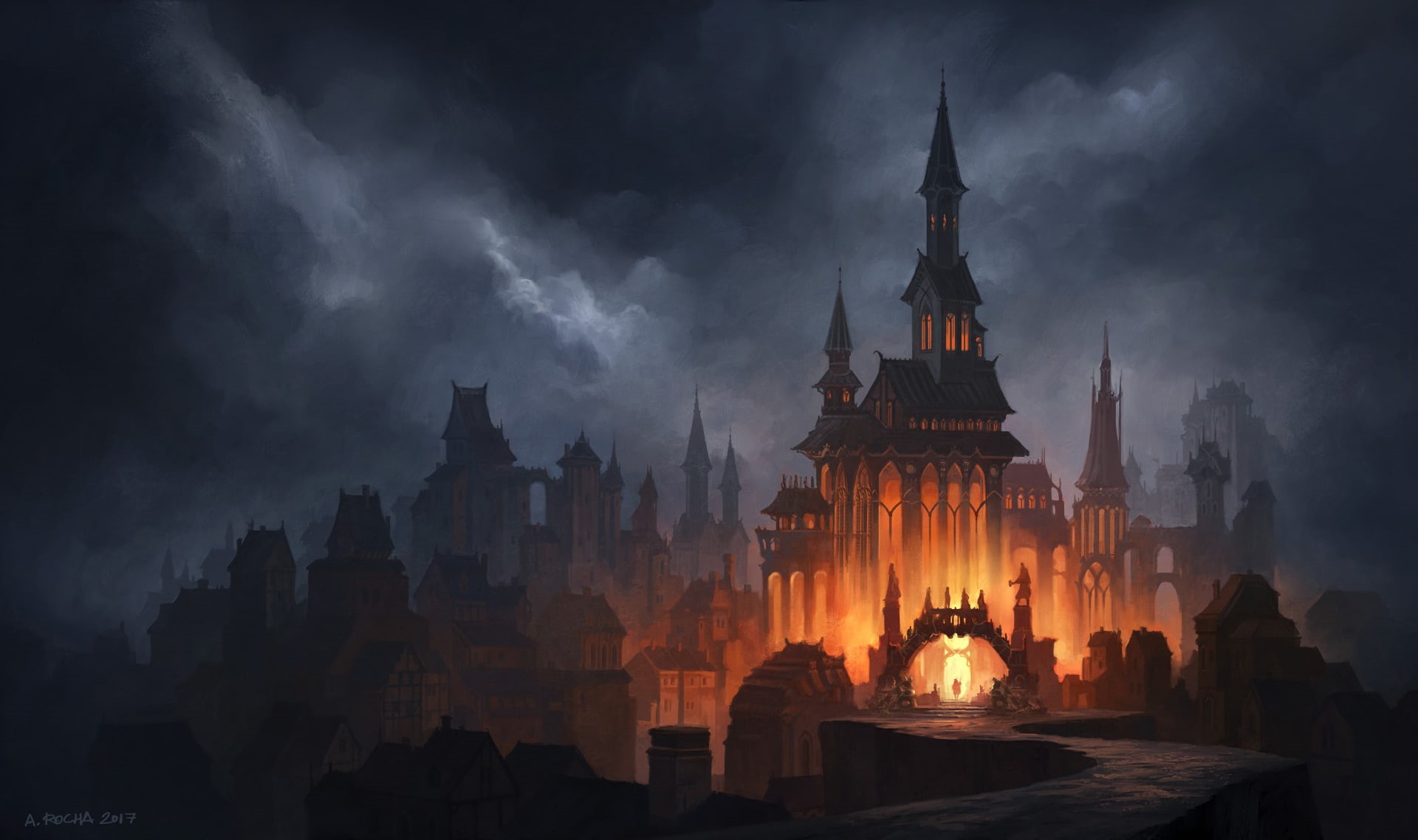 Fire, the past, nature, religion, fog, Cloud, belief, place of worship, beauty in nature, no people, Castle, Castles, Dark, history, architecture, building, HD Wallpaper