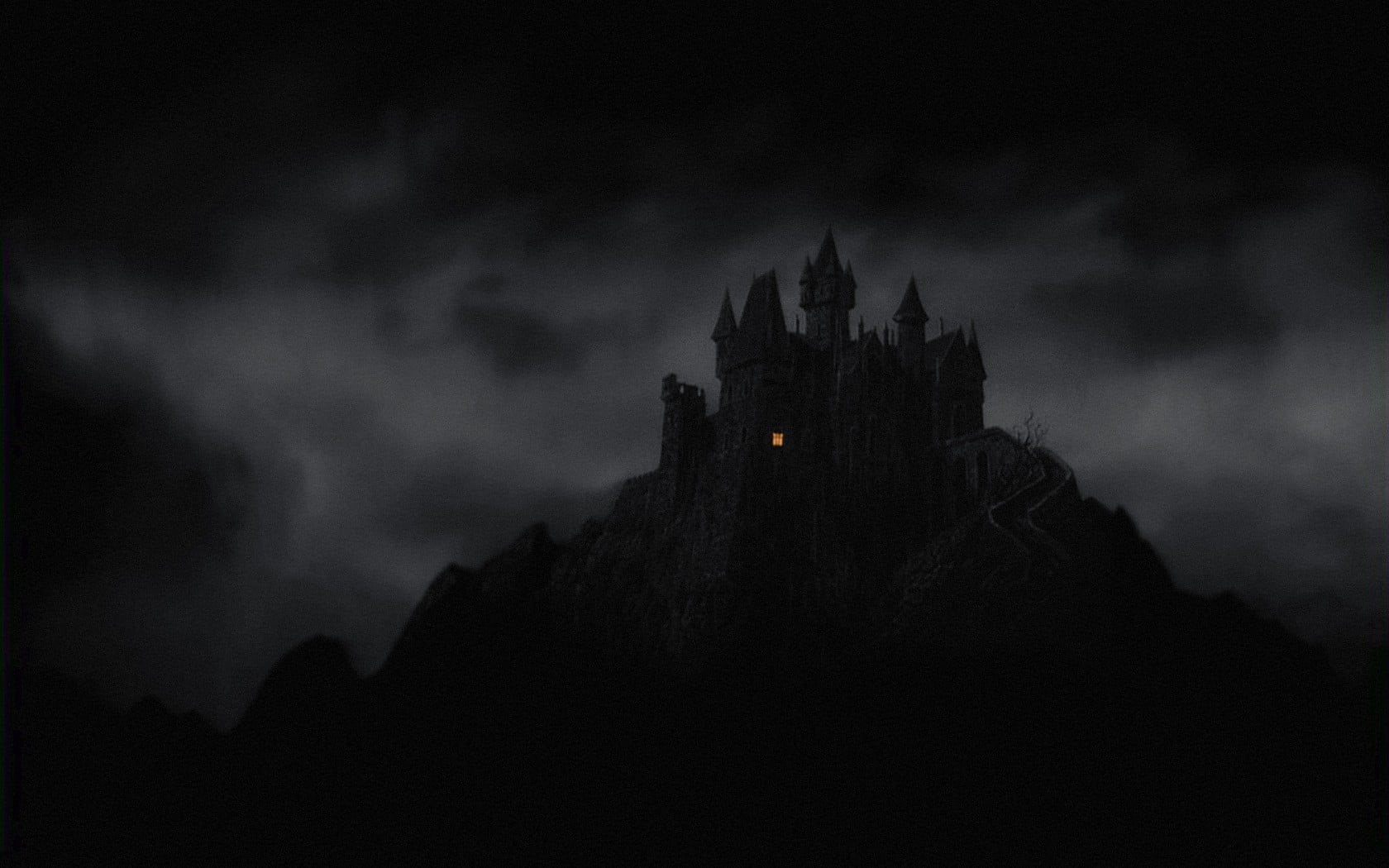 720P, gothic style, dusk, religion, tower, nature, no people, low angle view, night, dark, the past, history, cloud - sky, architecture, silhouette, ruined, HD Wallpaper