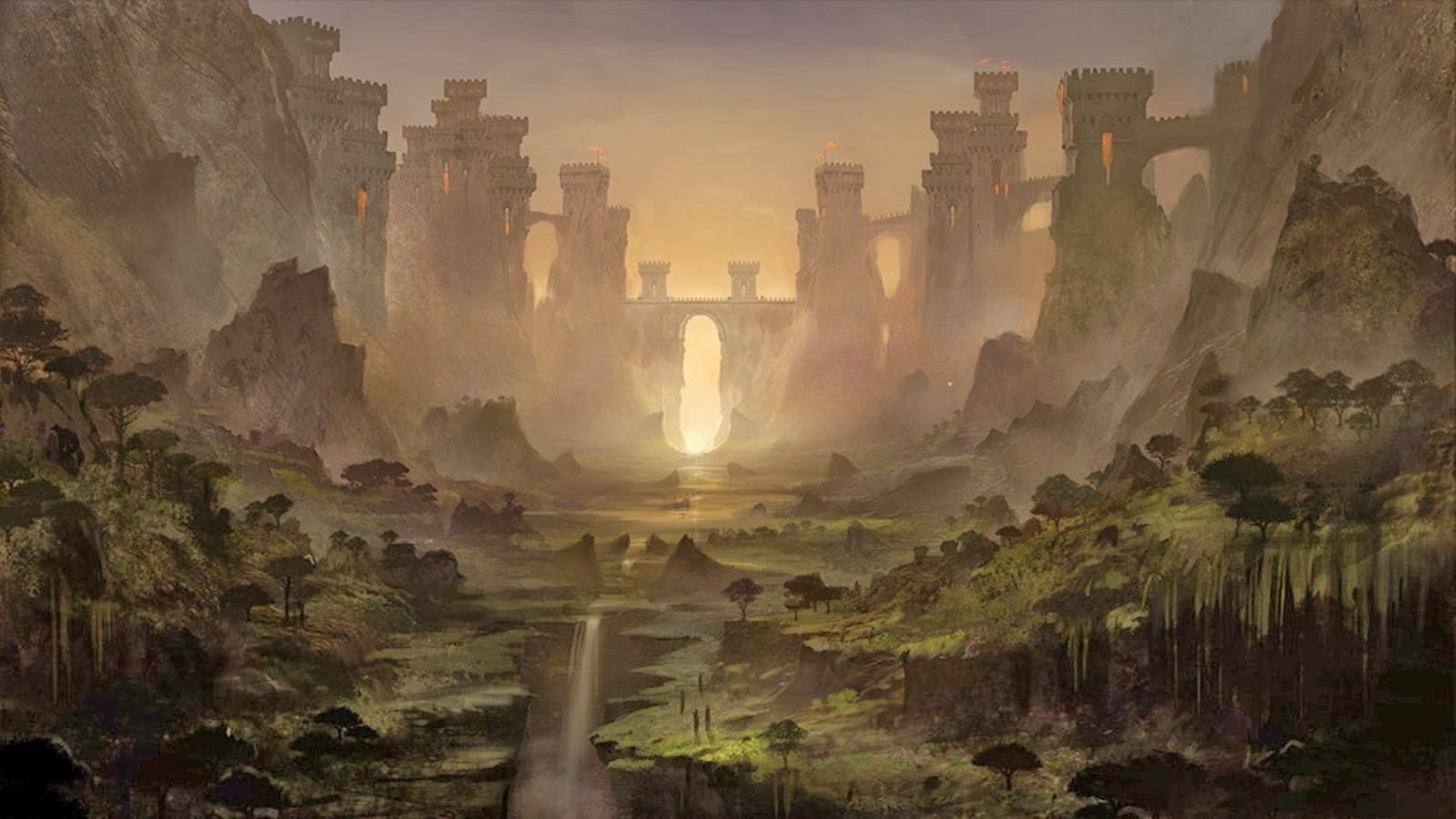 sky, built structure, travel destinations, castle, beauty in nature, outdoors, fog, solid, fantasy city, 720P, fantasy art, power in nature, tourism, eroded, HD Wallpaper