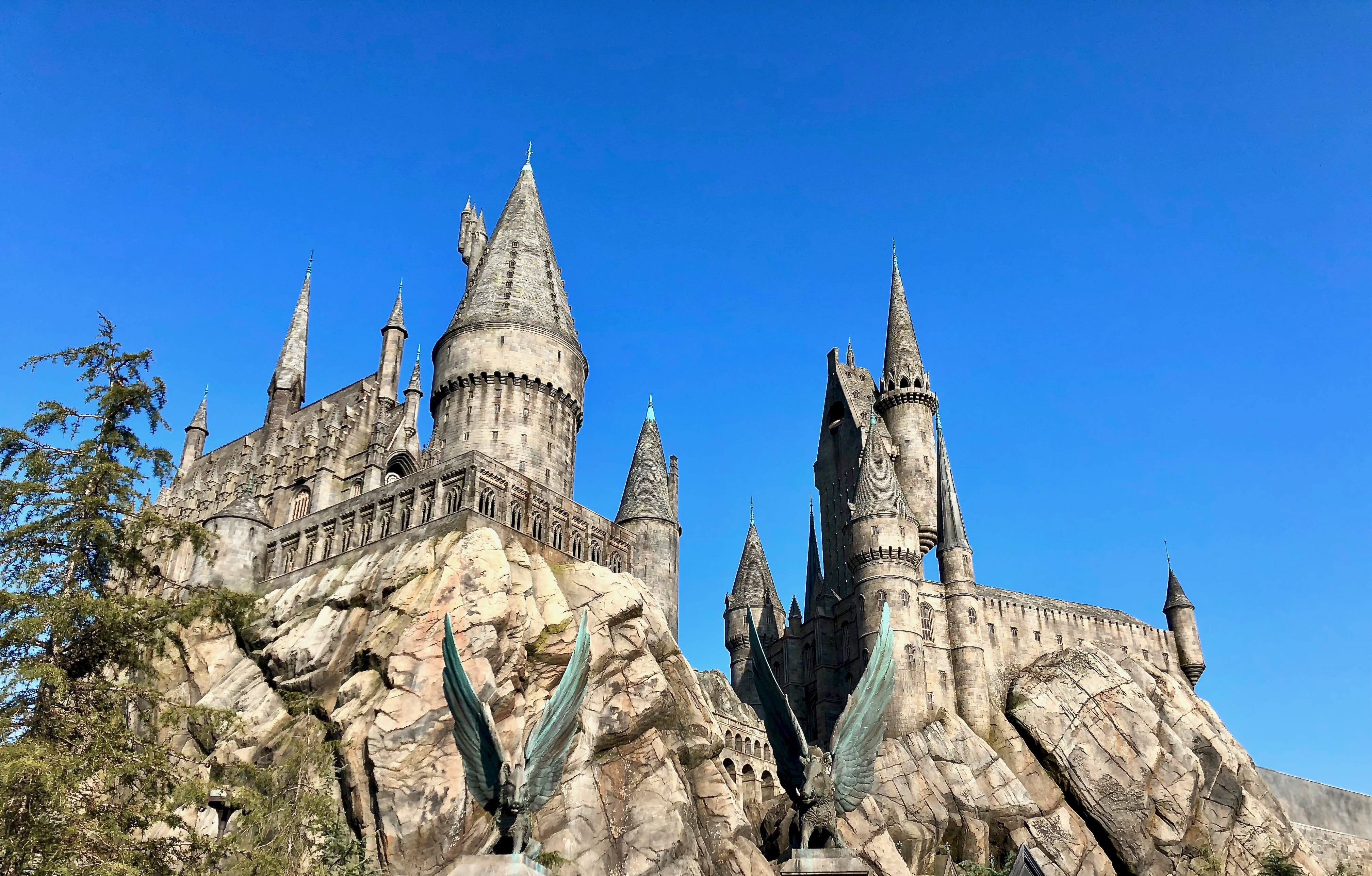 spirituality, built structure, architecture, belief, universal studios hollywood, castle, travel, clear sky, cloudless, park, background, nature, day, stone, HD Wallpaper