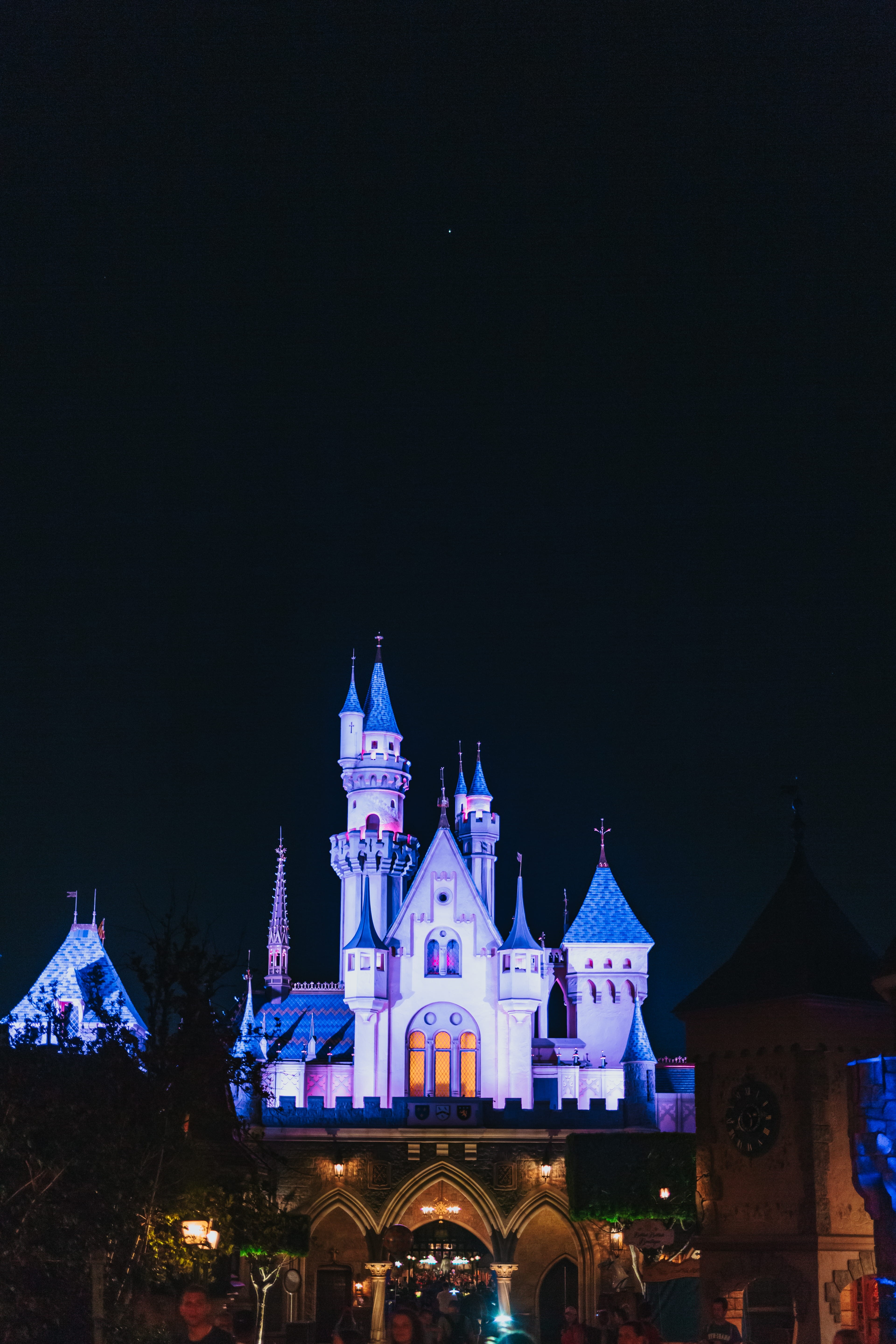 castle, copy space, no people, building exterior, sky, architecture, belief, place of worship, star, background, travel destinations, illuminated, magical, Phone HD Wallpaper