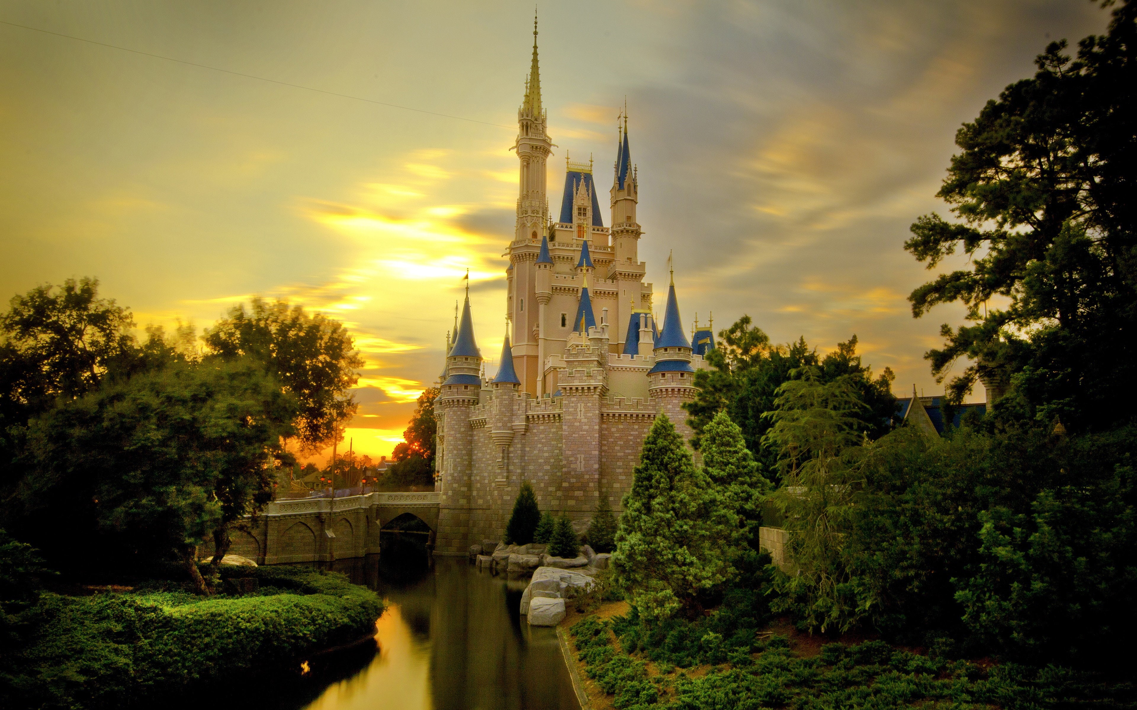 castle, cinderella, 4K, sunset, HD Wallpaper