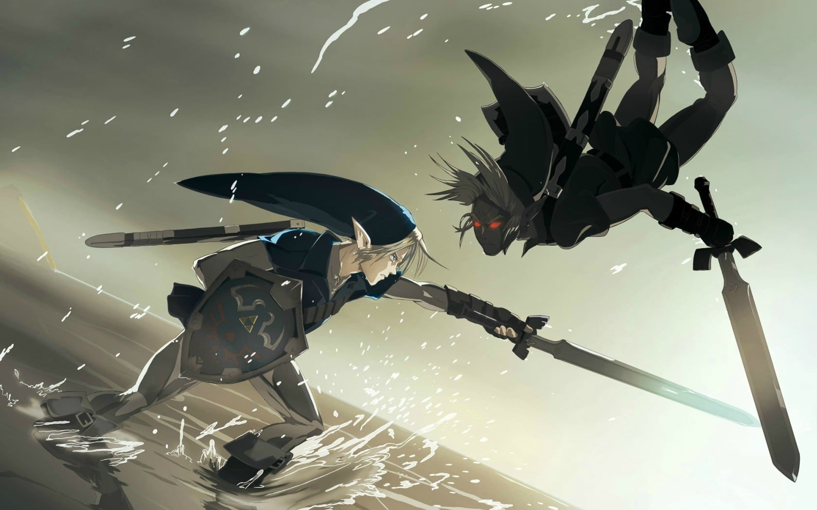 adventure, reflection, one person, sport, Dark Link, leisure activity, nature, 720P, The Legend of Zelda, underwater, mid-air, Hylian Shield, HD Wallpaper