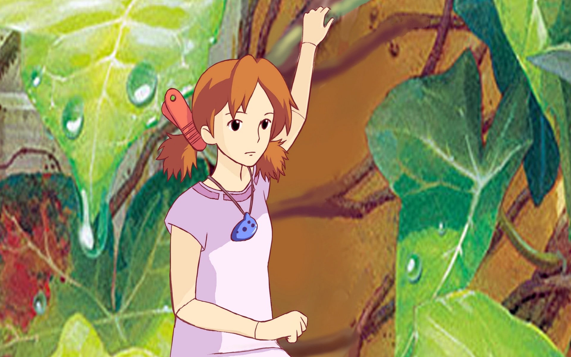 kari-gurashi no arietti, tree, day, females, brown, art, girls, people, beauty, anime, cute, mirai sid, sunlight, leaf, one Person, haired, arrietty, women, HD Wallpaper