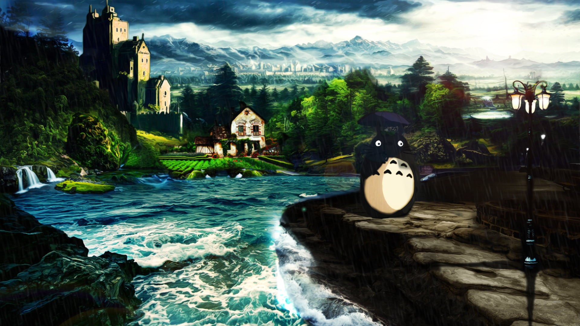 human representation, building, sky, art and craft, built structure, painting, white, Photoshop, waterfront, motion, anime, concrete, sea monsters, 1080P, HD Wallpaper