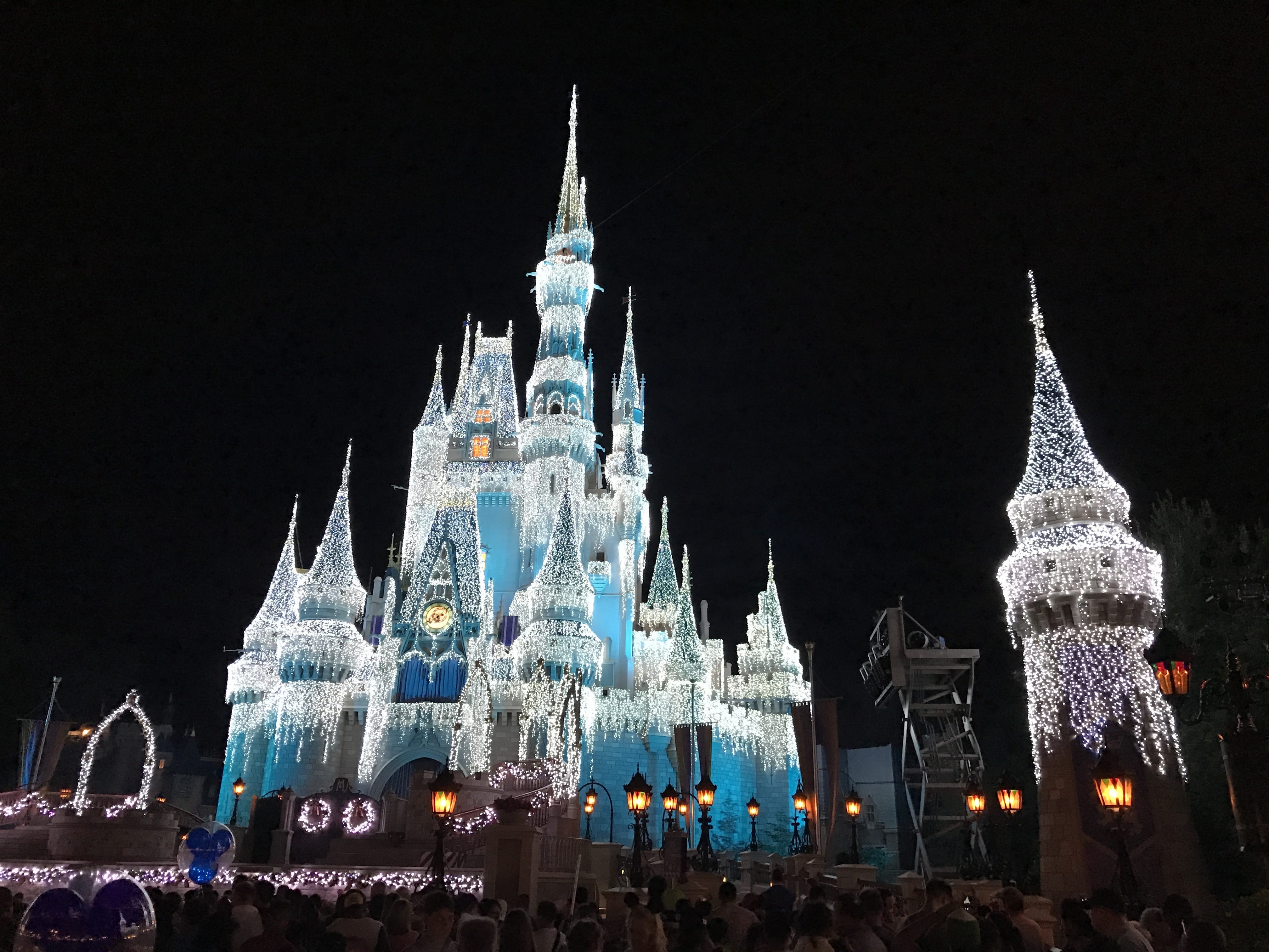 europe, night, celebration, glowing castle, building exterior, disney castle, cityscape, illuminated, travel destinations, glowing, built structure, urban Scene, HD Wallpaper