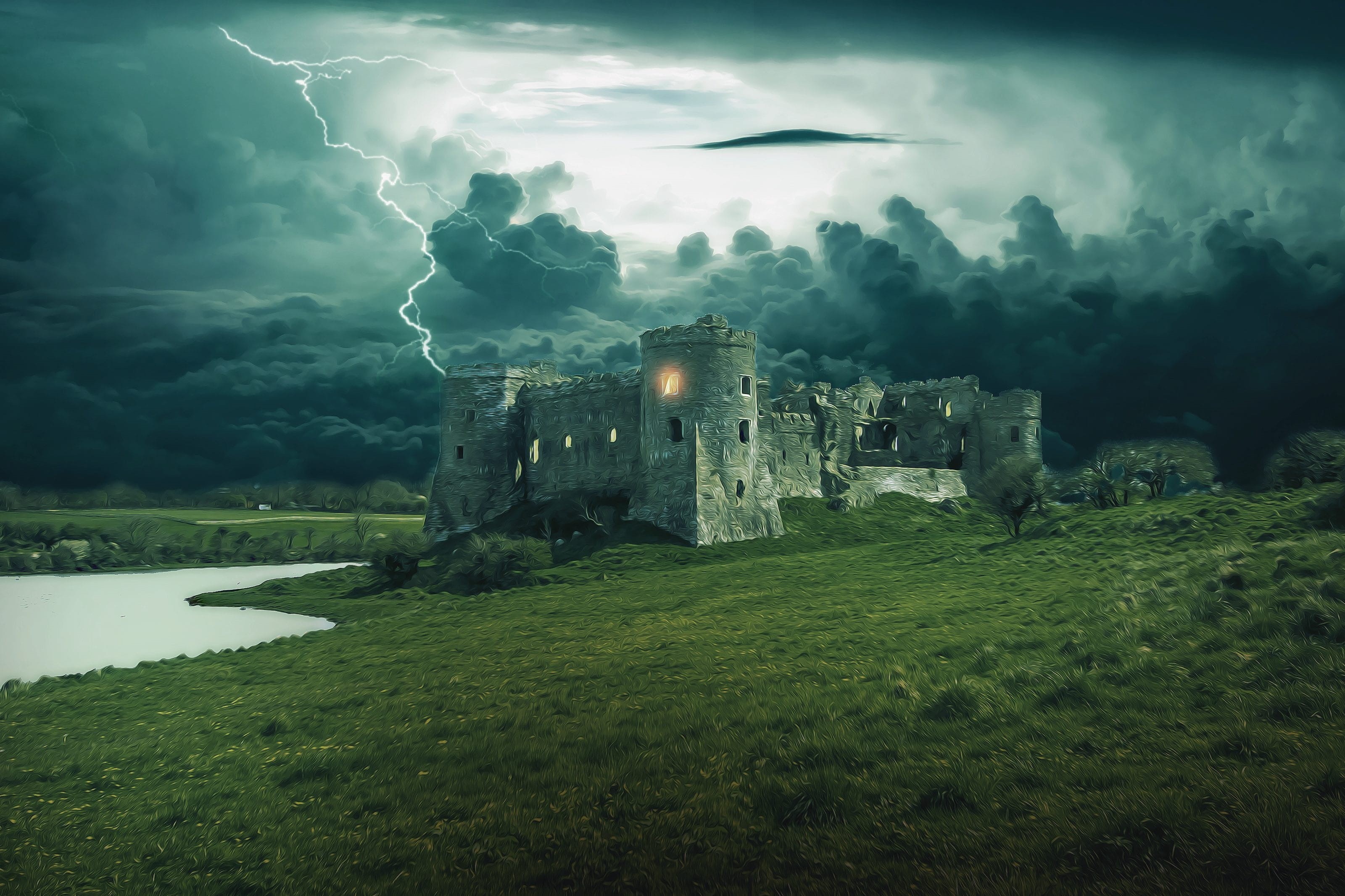 fantasy design, beauty in nature, dark, building exterior, land, sky, architecture, fantasy, magic, built structure, tranquility, nature, plant, ancient civilization, HD Wallpaper