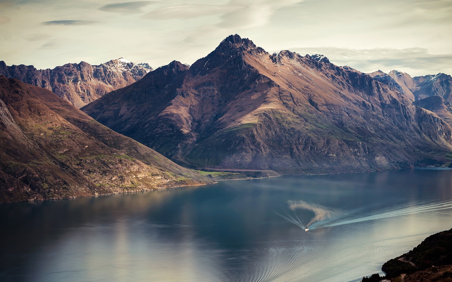 Wakatipu, Lake, 1080P, New, Boat, Zealand, Mountains, River, Queenstown, HD Wallpaper