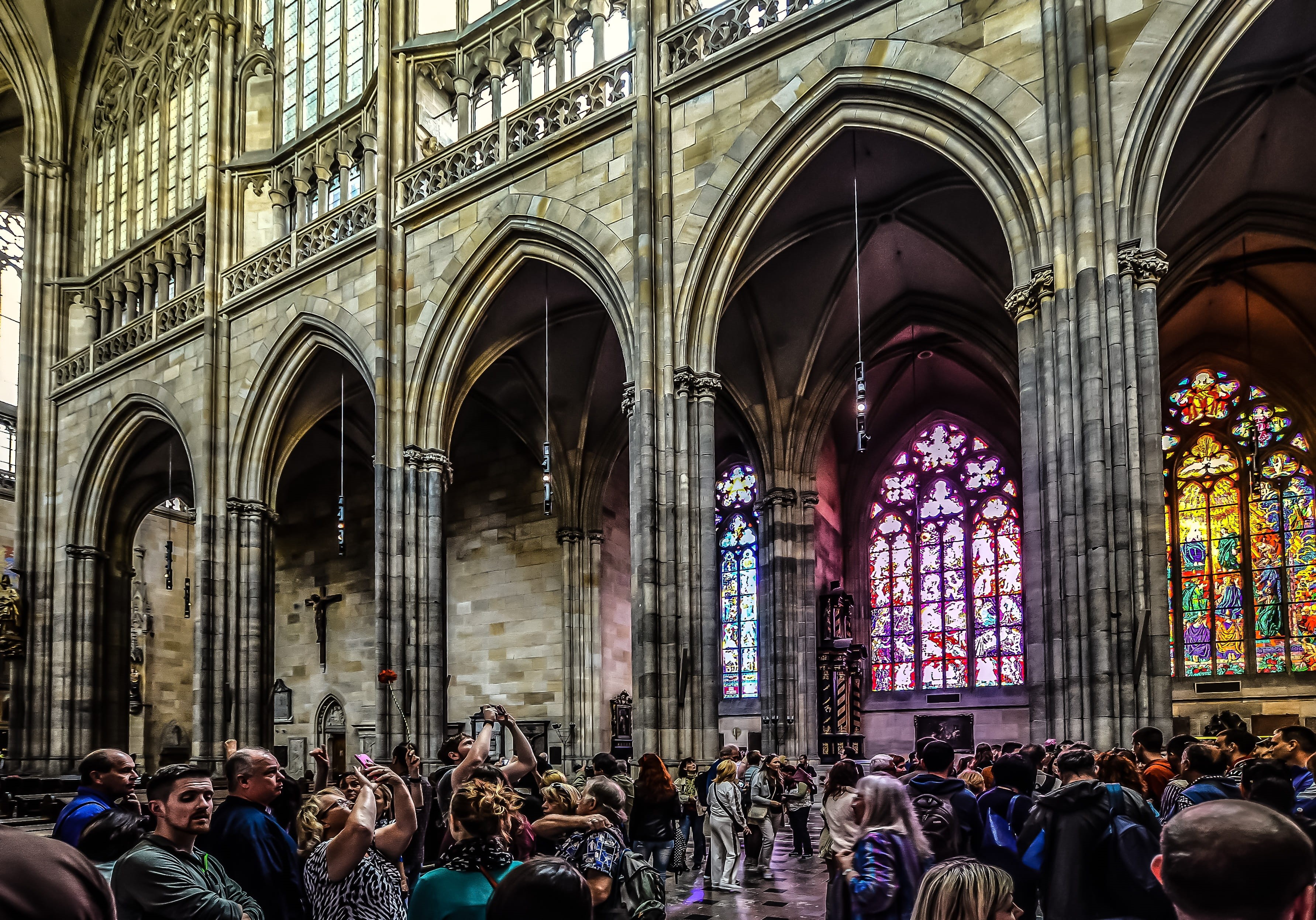 holy, vitus, real people, old, women, castle, lighting, architectural column, tourism, bohemia, adult, saint, travel, building, men, crowd, sightsee, people, HD Wallpaper