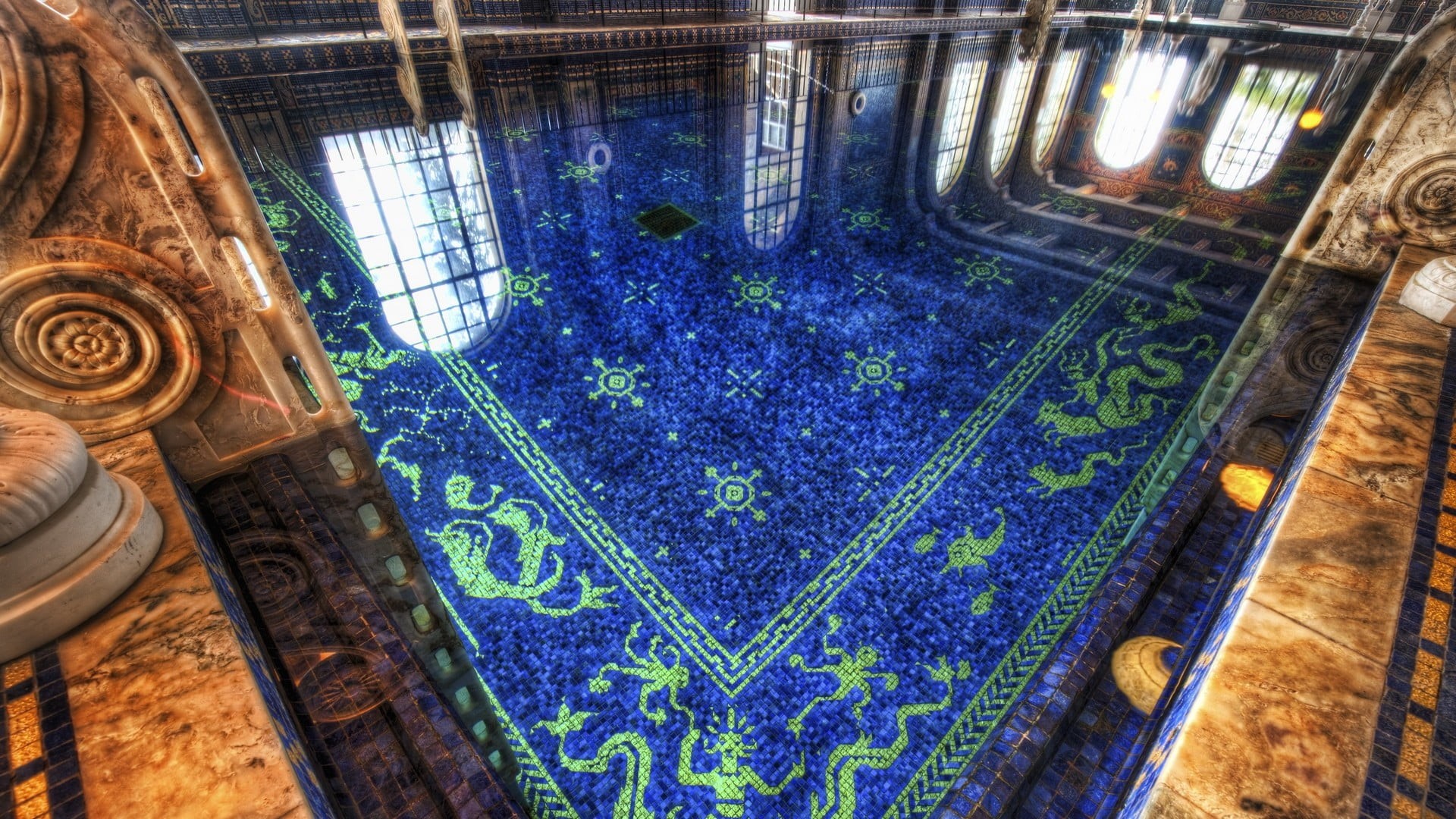 area, flooring, ornate, high angle view, day, California, built structure, window, floral, pattern, ceiling, rug, hearst castle, wood - material, architecture, HD Wallpaper