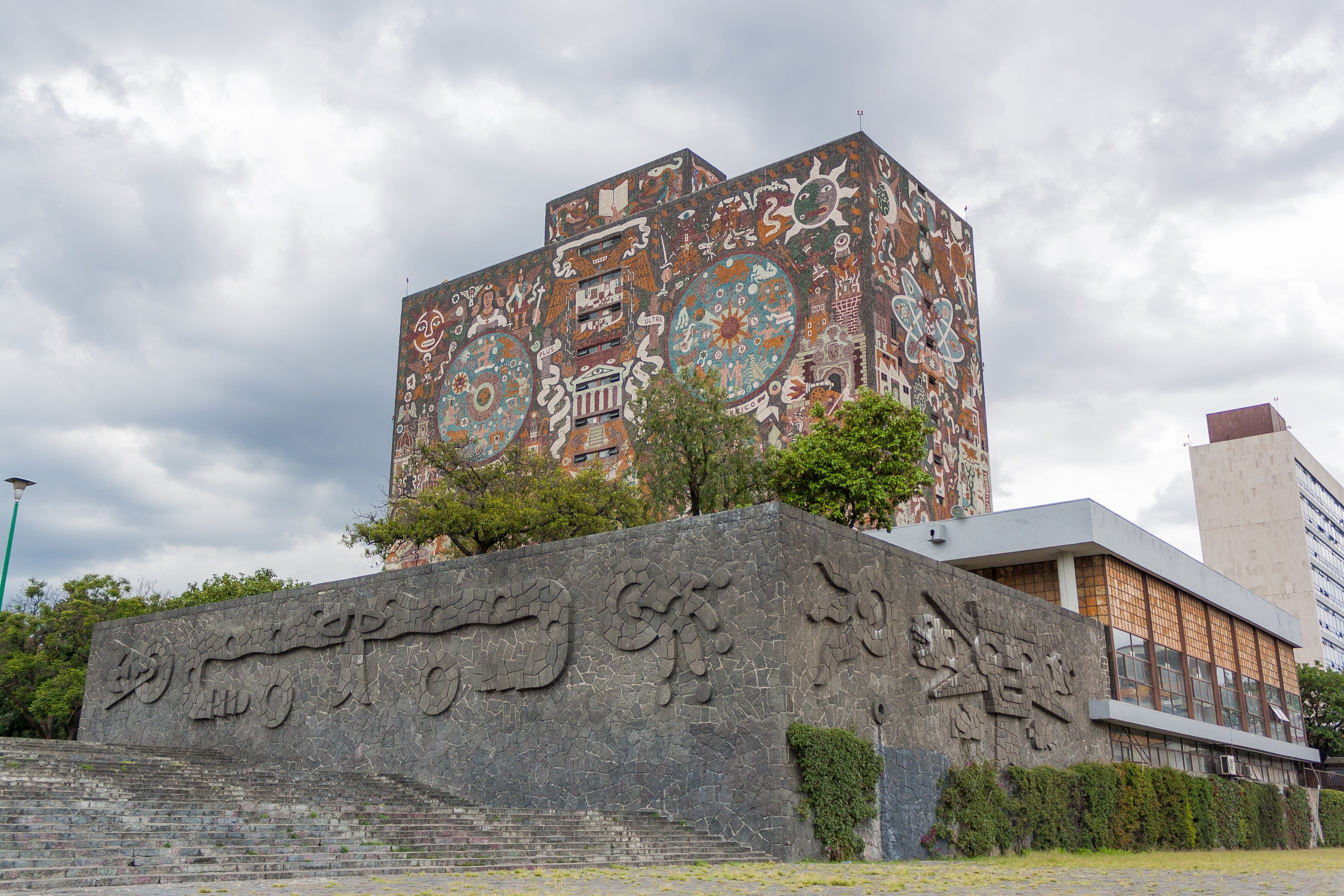 no people, blue, office, building exterior, university, clouds, sky, low angle view, mexico, history, education, plant, built structure, nature, study, HD Wallpaper