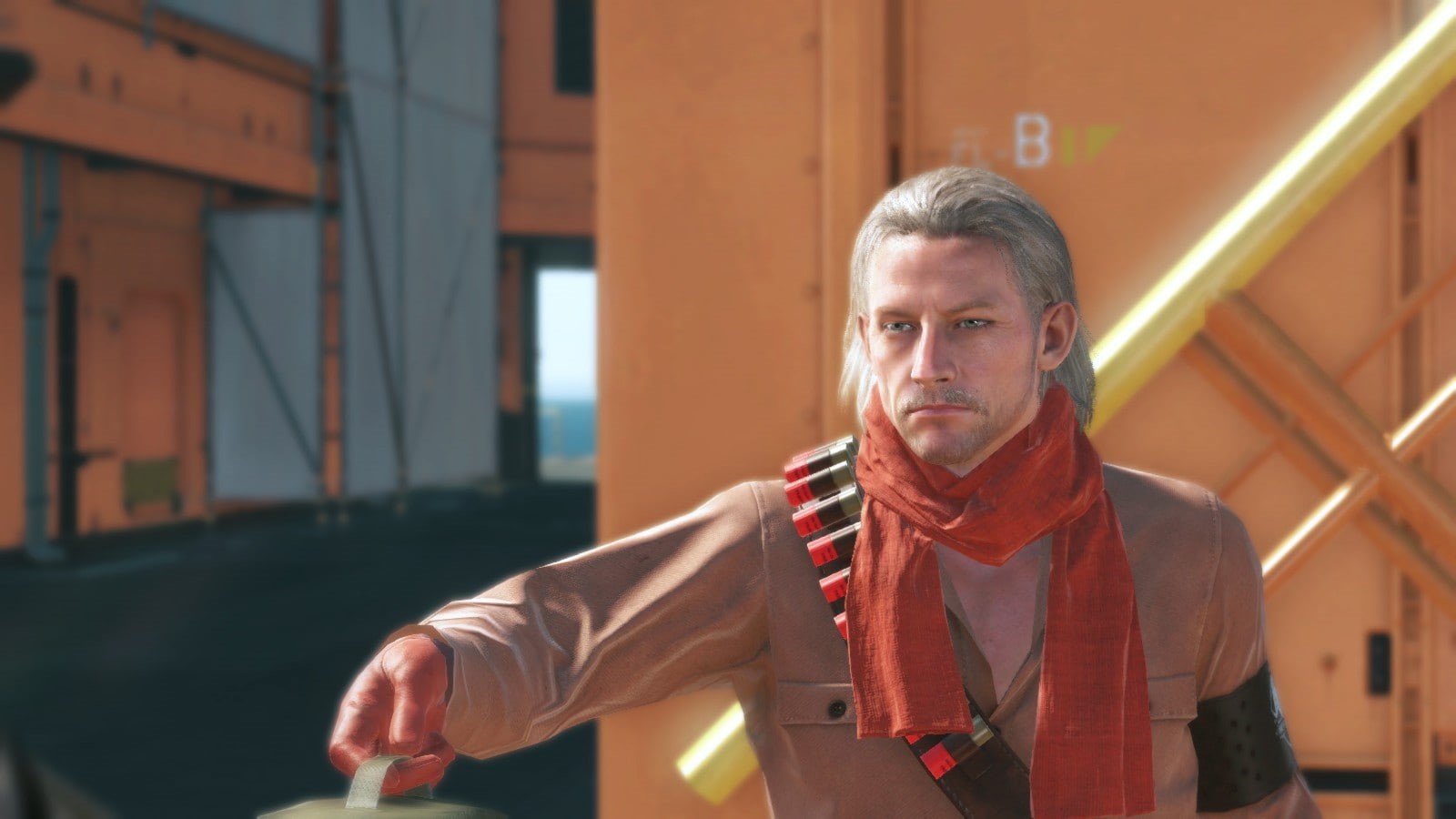 720P, architecture, focus on foreground, occupation, Metal Gear, mature adult, mature men, screen shot, portrait, looking at camera, waist up, building exterior, HD Wallpaper
