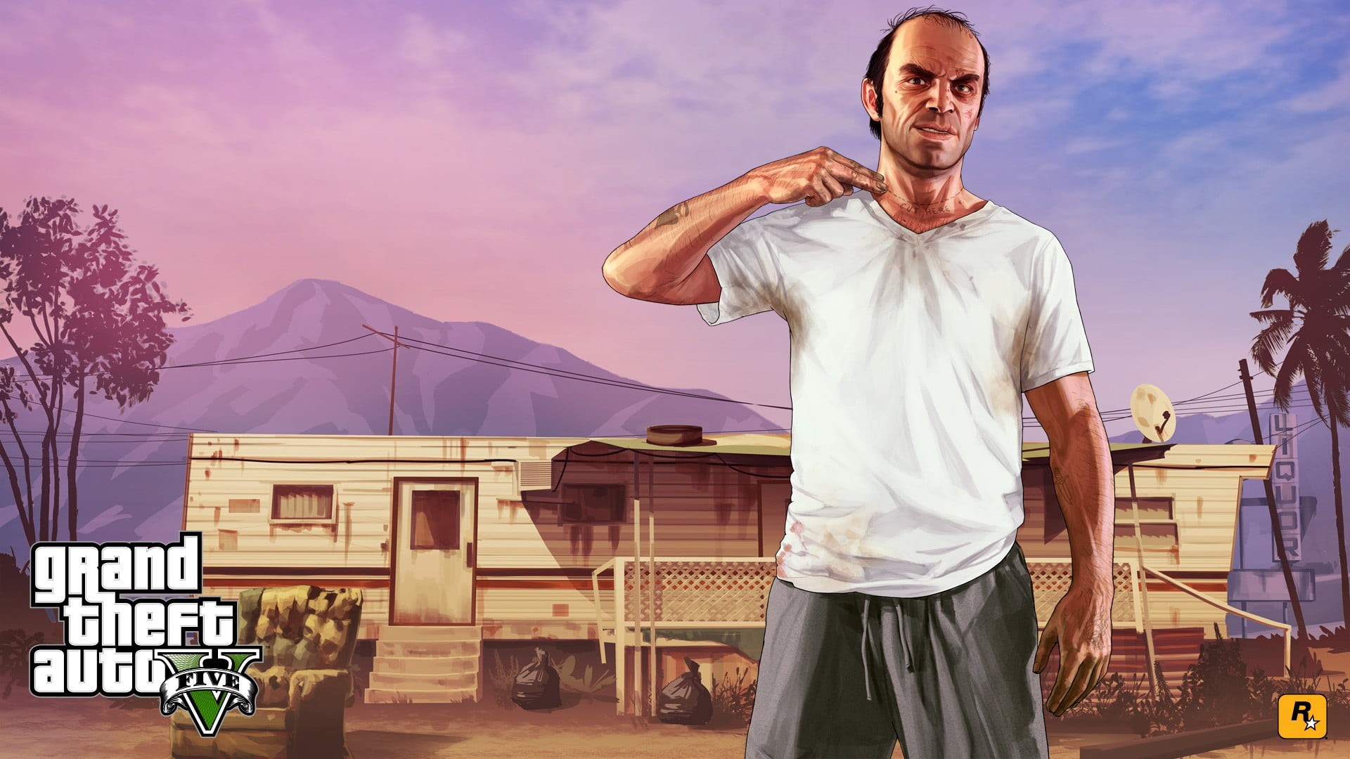 males, five, glasses, Grand Theft Auto V, three quarter length, day, theft, sky, outdoors, building exterior, architecture, video game characters, front view, HD Wallpaper