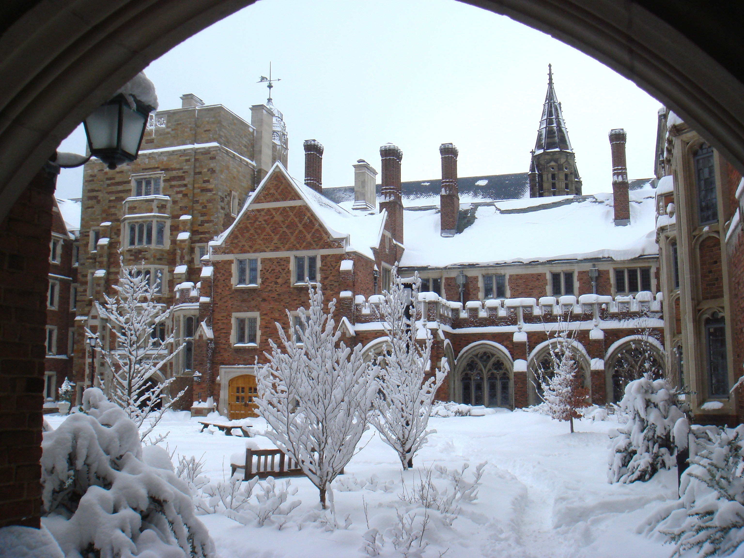 university, built structure, house, outside, concrete, school, residential district, snow, nature, city, 2K, white color, yale, sky, buildings, outdoors, HD Wallpaper