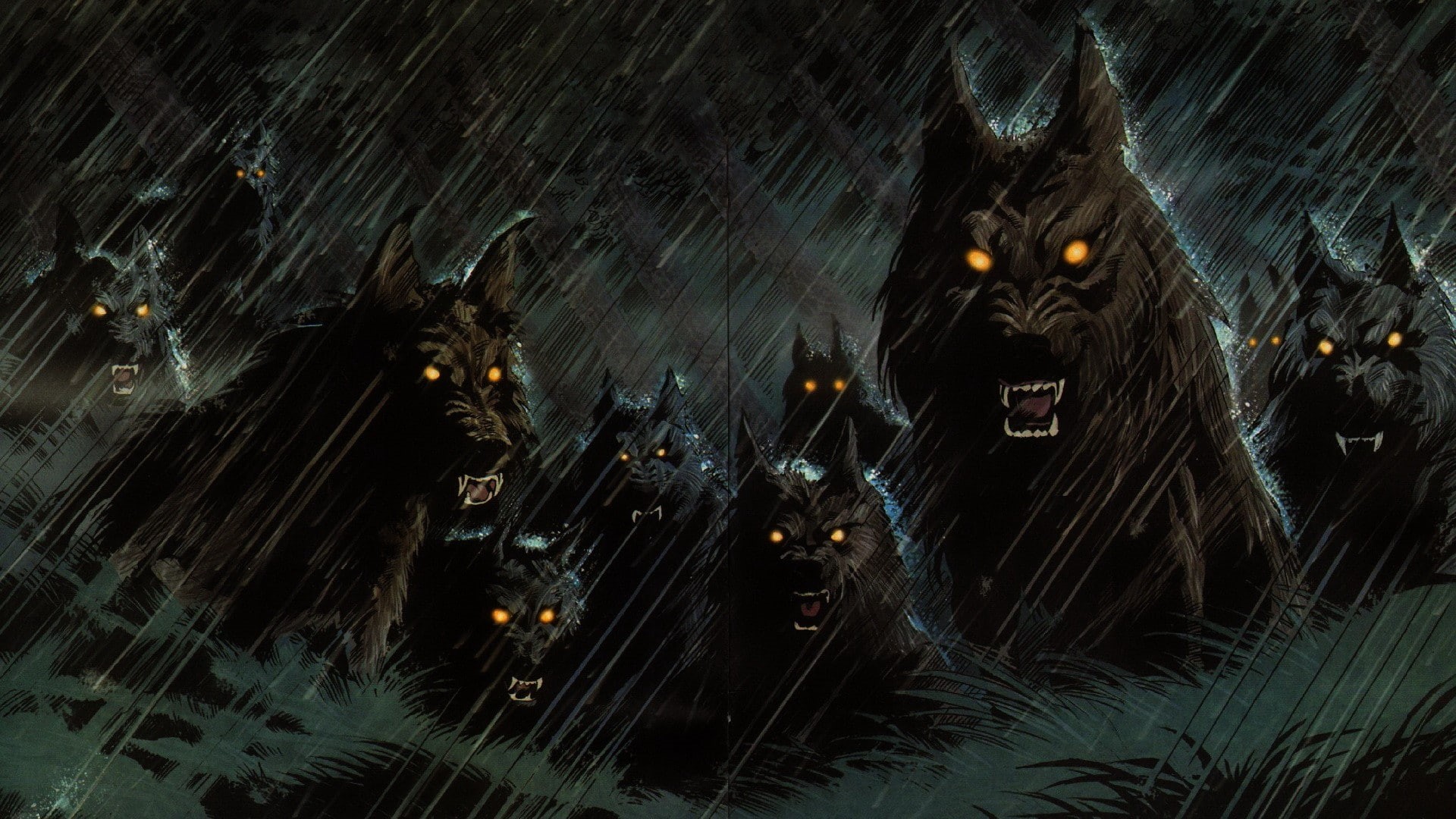 demons, Evil, fantasy, wolf, 1080P, halloween, storm, wolves, horror, spooky, predator, rain, Werewolf, Dark, animals, creepy, Hellhound, fangs, HD Wallpaper