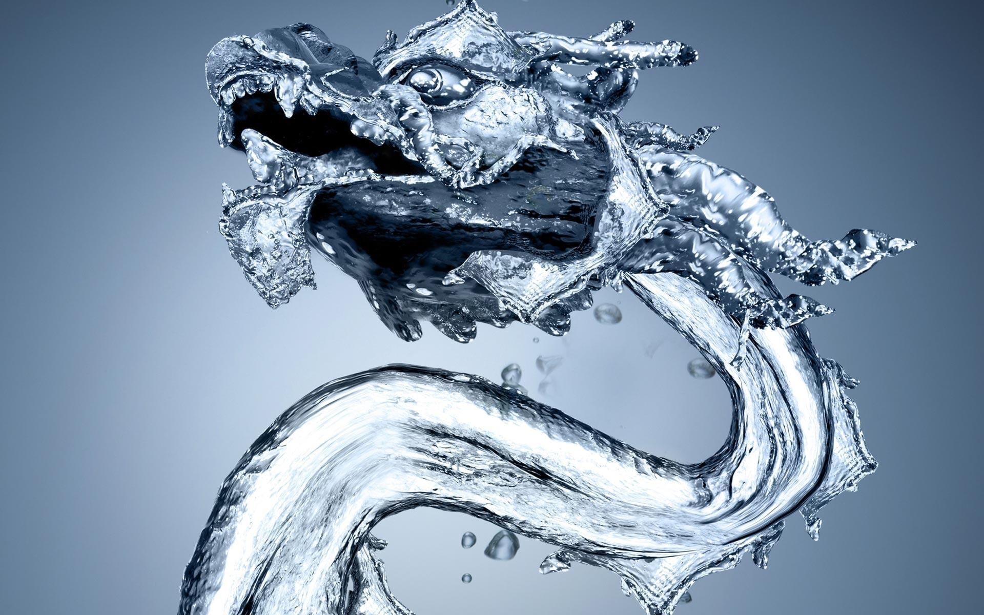 Asian, 1080P, CG, fantasy, drops, sculpture, Oriental, art, ice, dragon, water, digital, HD Wallpaper