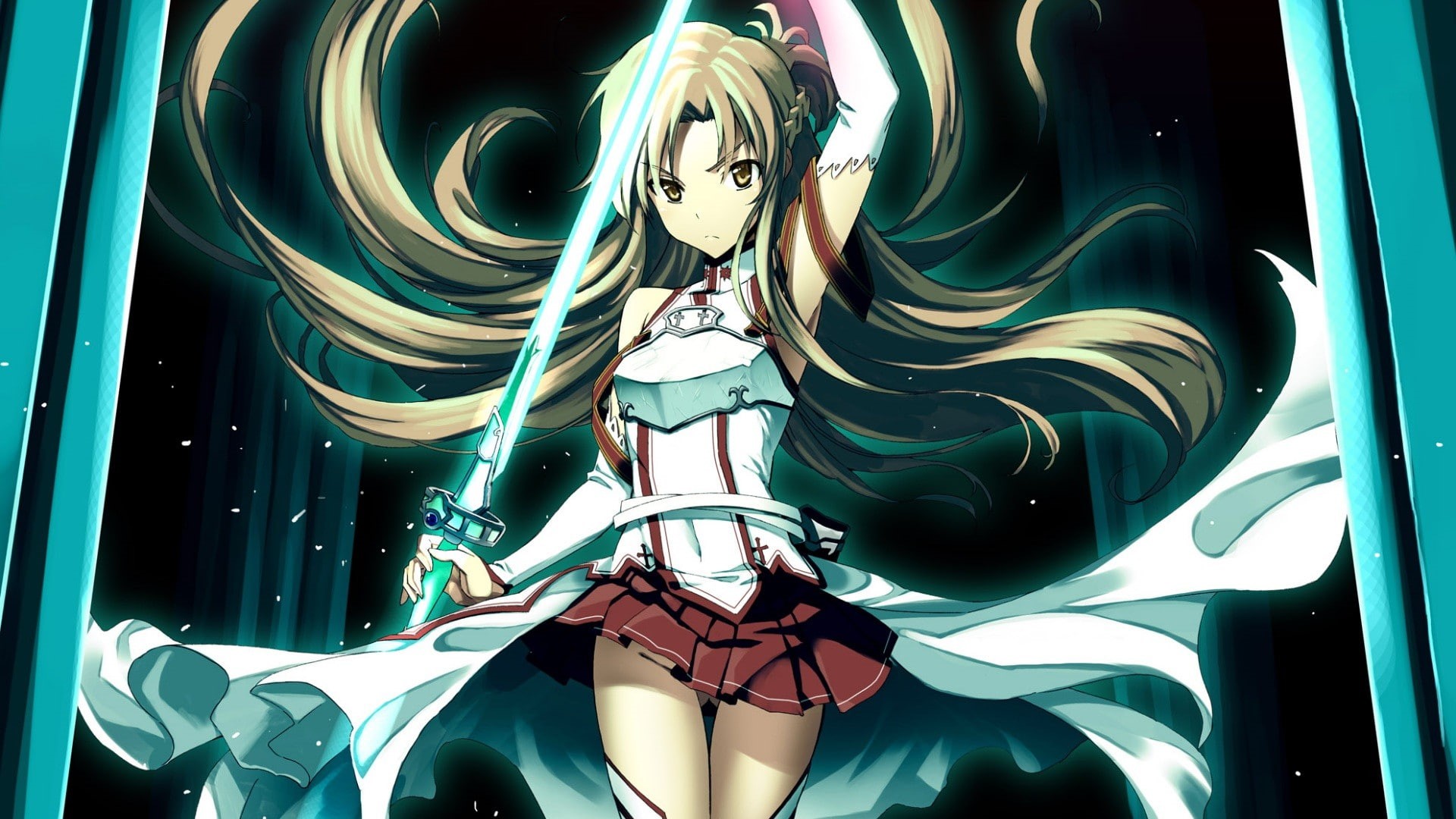 anime, sword, asuna, hd, art, cartoon/comic, online, 1080P, sao, skirt, HD Wallpaper