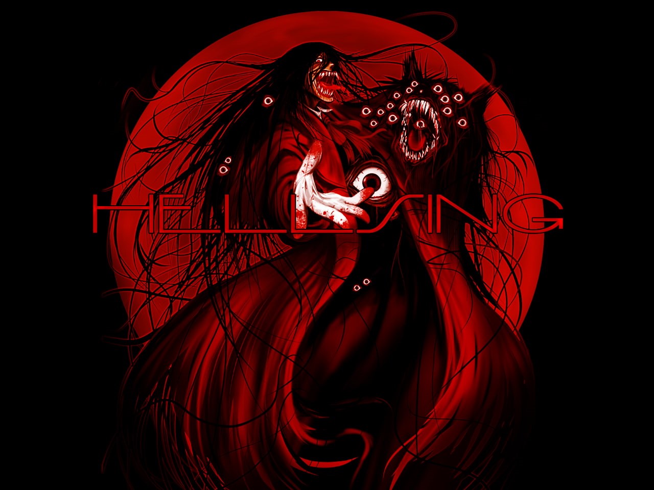 Hellsing, cut out, horror, 720P, redhead, red, human face, portrait, indoors, long hair, one person, studio shot, looking at camera, human body part, adult, HD Wallpaper