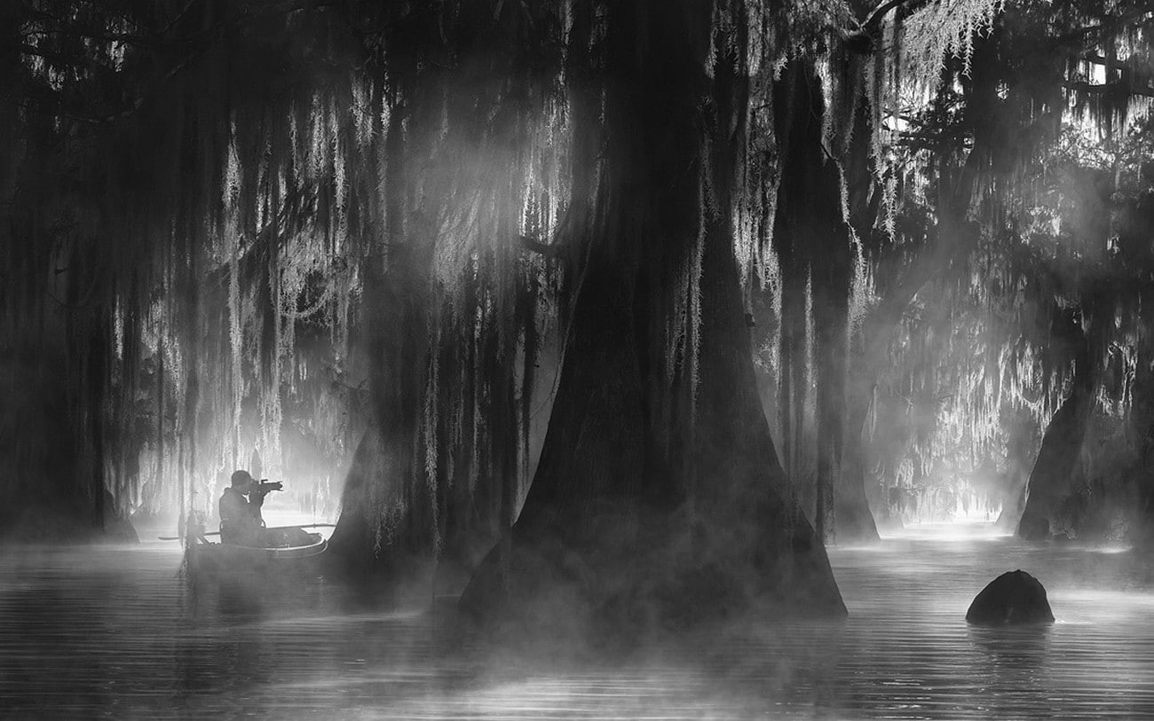 nature, photographer, 720P, water, monochrome, cypress, outdoors, waterfall, mist, fog, scenics - nature, atmosphere, boat, lifestyles, sunlight, waterfront, HD Wallpaper