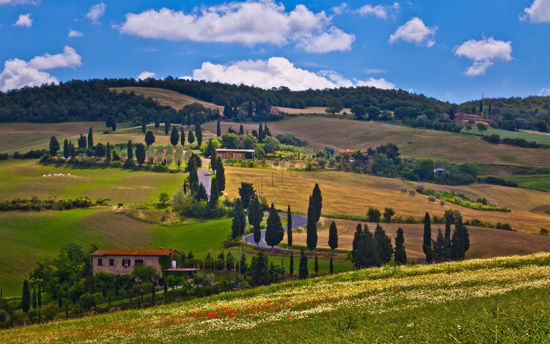 sky, scenics, day, chianti Region, trees, brown, architecture, mountain, springtime, italian Culture, land, grass, pienza, tranquil Scene, non-Urban Scene, HD Wallpaper