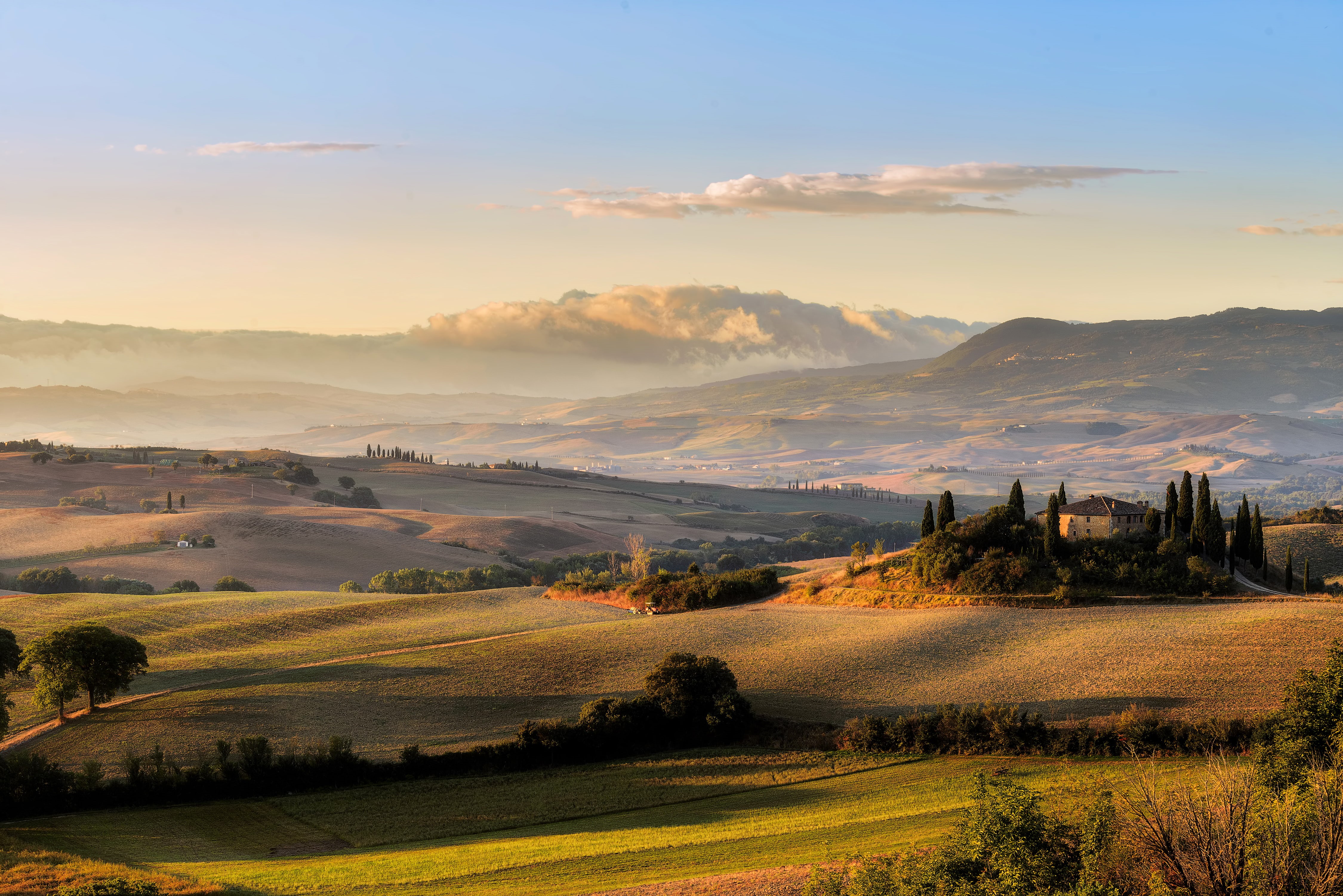 idyllic, panoramic, val dOrcia, landscape, clouds, meadows, Italy, scenics - nature, Toscana, europe, Tuscany, italian Cypress, outdoors, beauty In Nature, HD Wallpaper