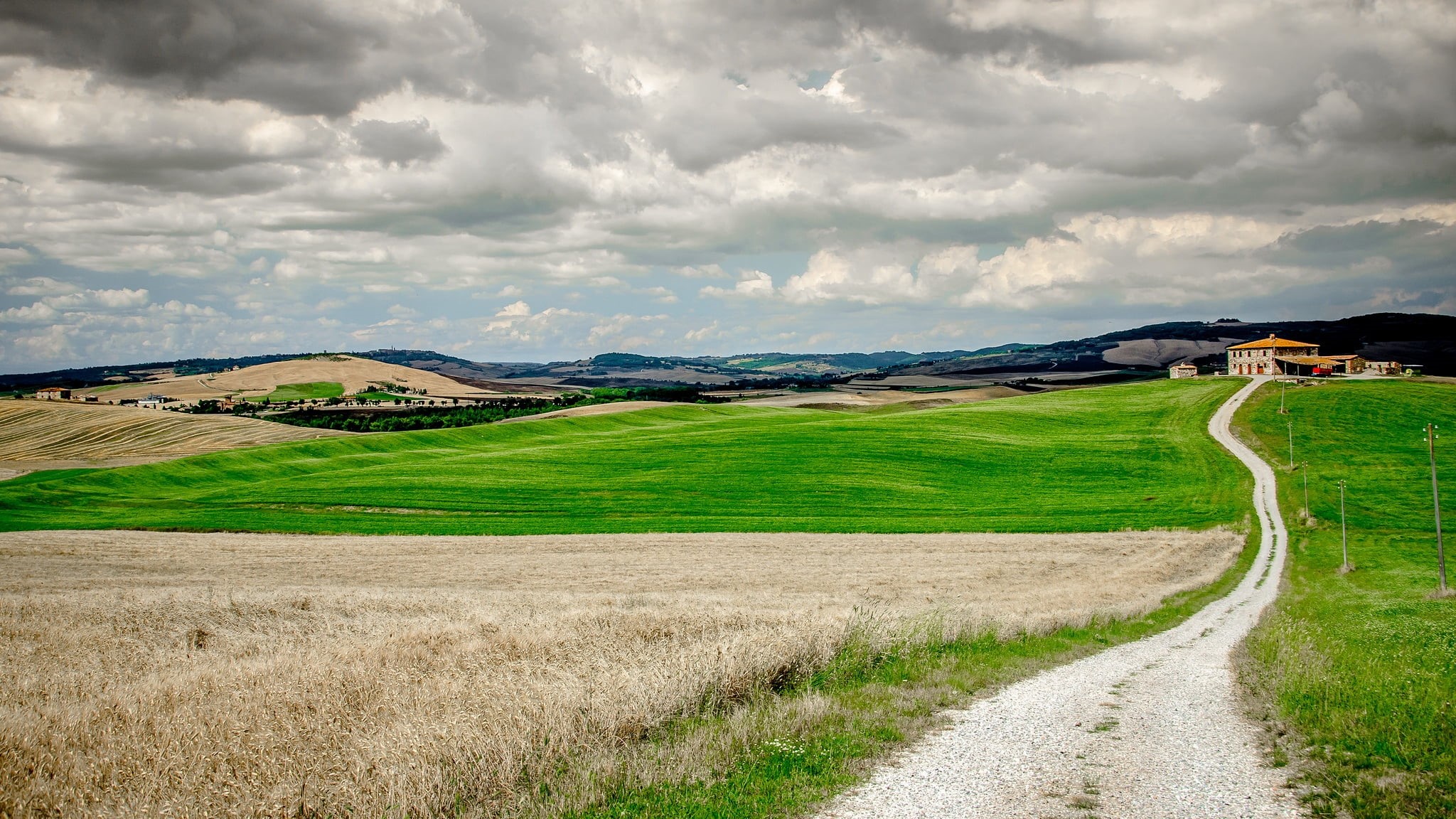 cloud - Sky, non-Urban Scene, scenics - nature, mountain, cloudscape, blue, landscape, farmhouse, springtime, pasture, environment, green Color, leafed, HD Wallpaper