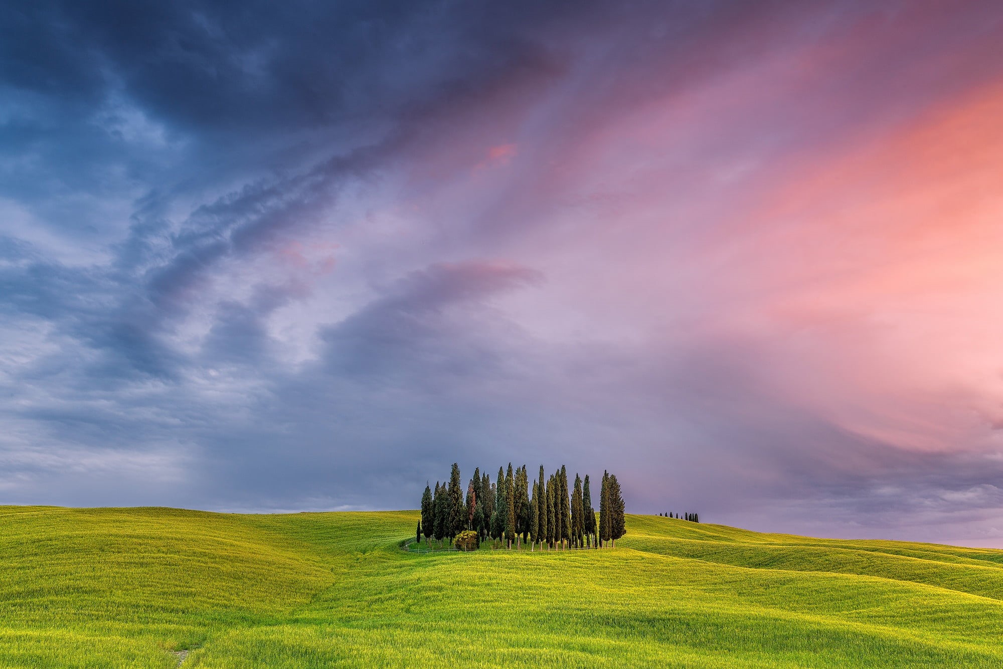 europe, environment, cloudscape, dramatic sky, backgrounds, sunrise - Dawn, power in nature, tuscany, no People, season, scenics - nature, landscape, grasses, HD Wallpaper