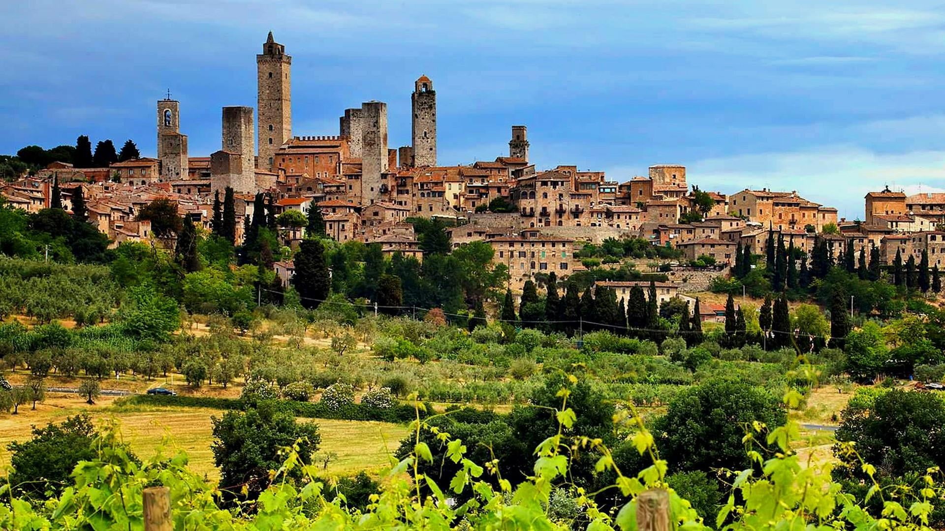 plant, towers, green color, history, ancient civilization, building, old, old town, tourist attraction, italy, san gimignano, nature, archaeology, village, HD Wallpaper