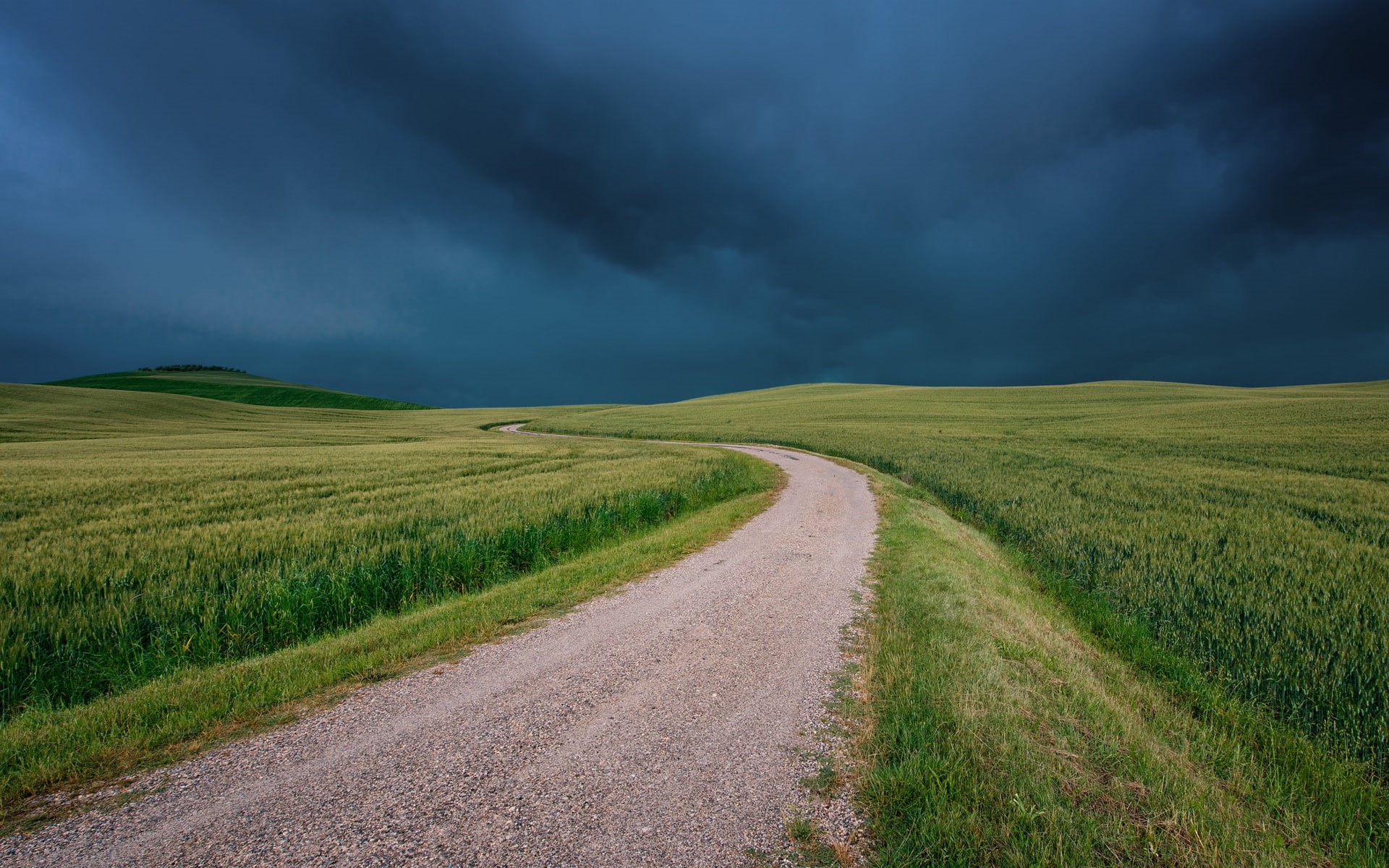Tuscany, Grass, 1080P, Fields, Clouds, Road, Italy, Black, HD Wallpaper