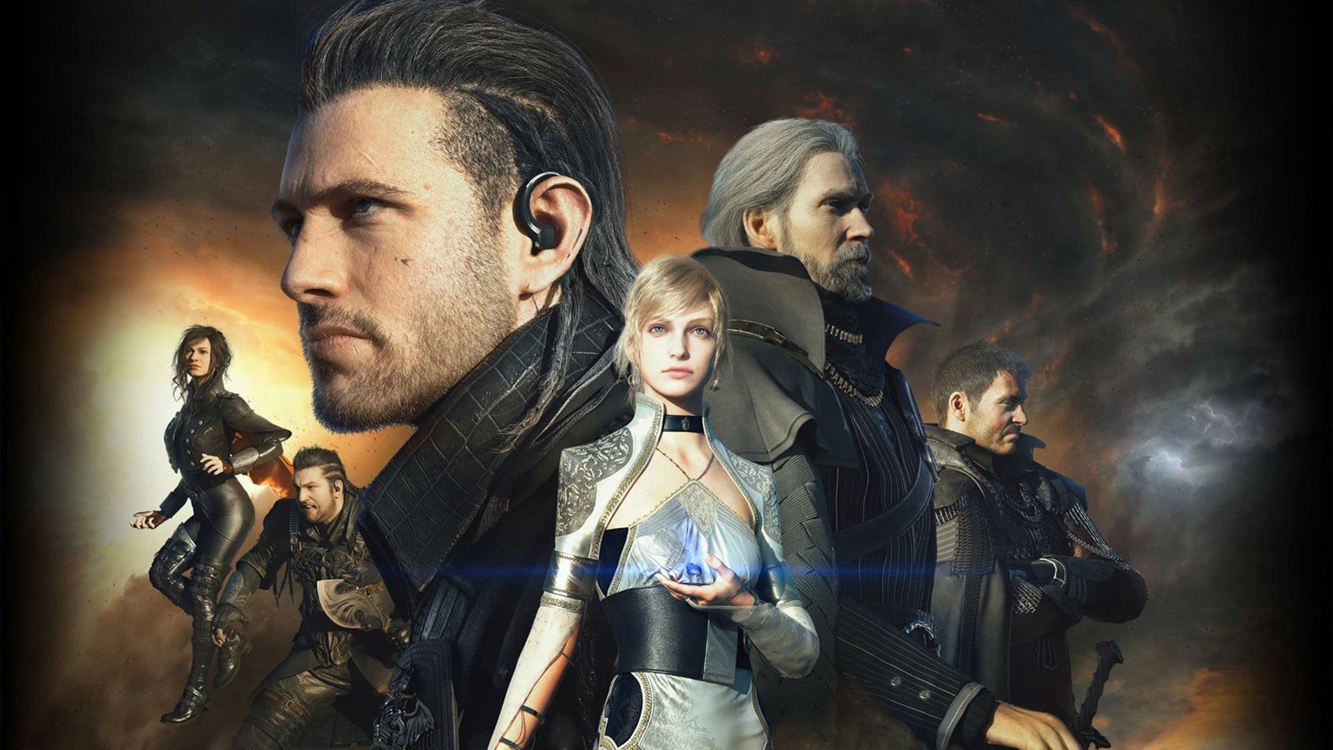 Kingsglaive: Final Fantasy XV, Lunafreya Nox Fleuret, smoke - physical structure, Final Fantasy, leather, men, leather jacket, young men, portrait, group of people, HD Wallpaper