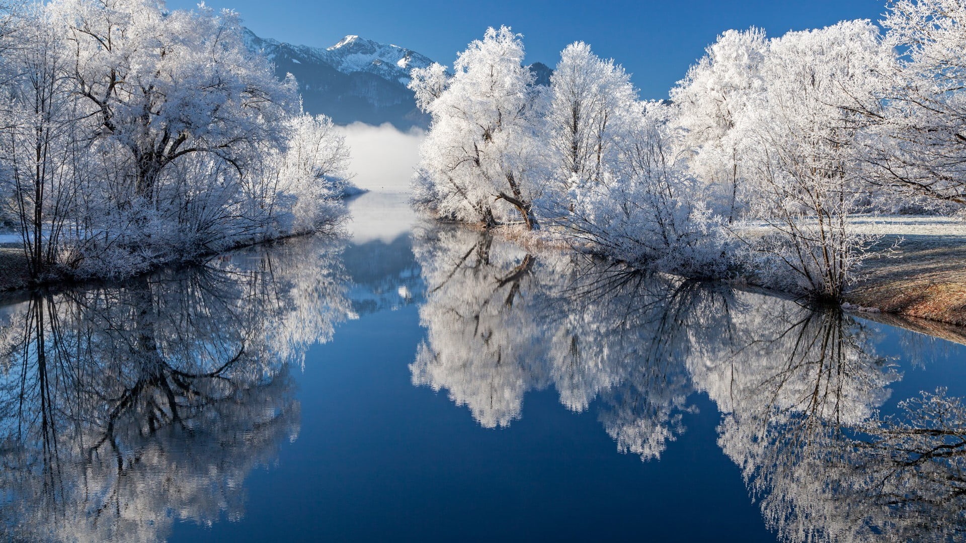 mountains, snow, grass, river, Bavaria, trees, 1080P, landscape, nature, Loisach River, Germany, HD Wallpaper