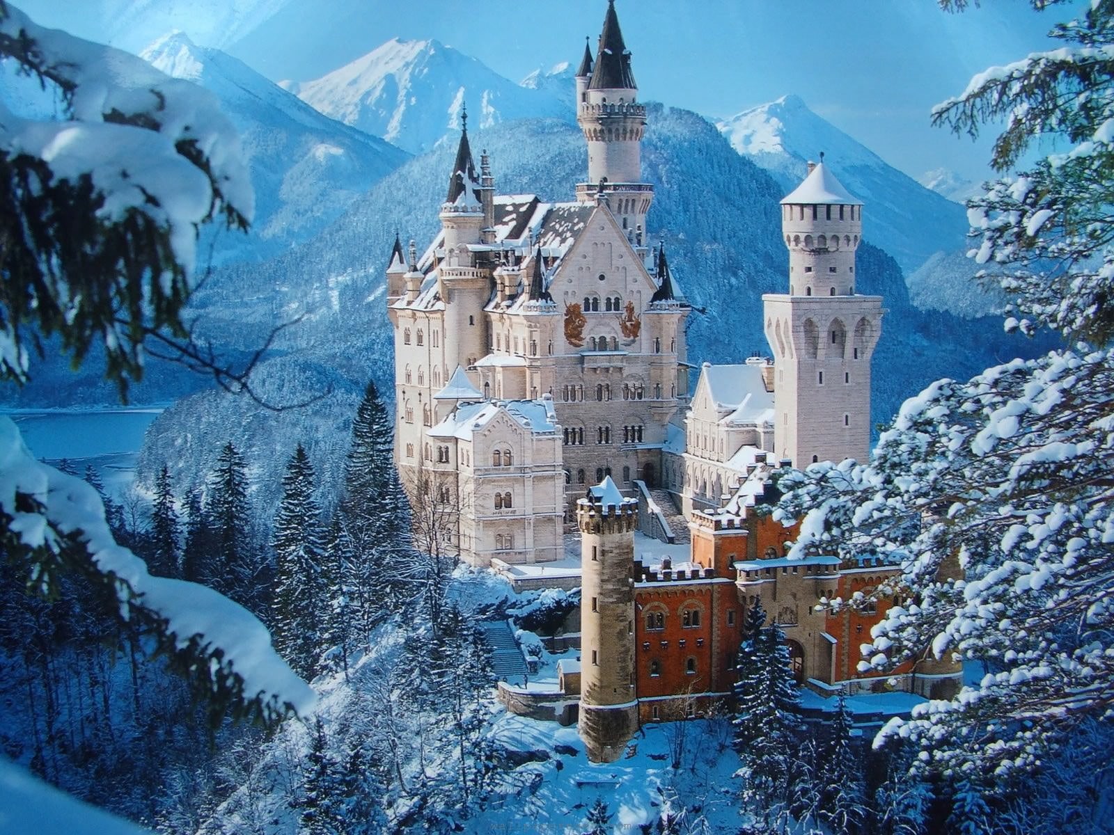 snow, scenics - nature, building, mountain, snowcapped mountain, religion, nature, place of worship, neuschwanstein, 720P, building exterior, no people, HD Wallpaper