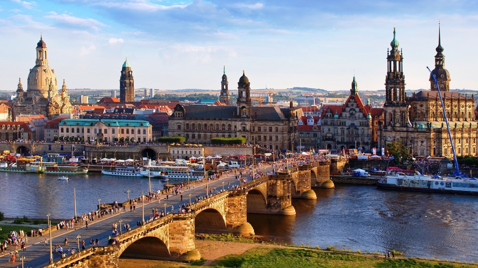Dresden, bridge, building, 1080P, Germany, architecture, water, HD Wallpaper