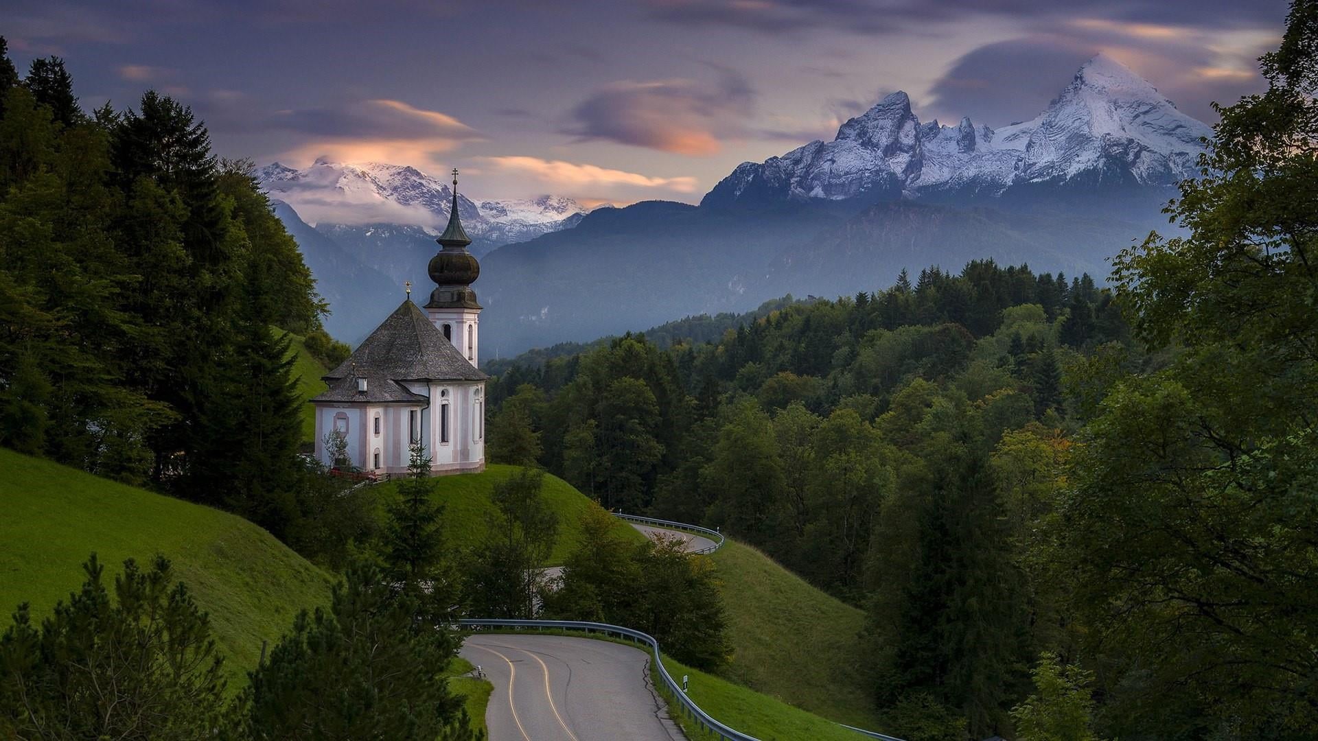 green color, maria gern, village, berchtesgaden, built structure, scenics - nature, no people, green, europe, 1080P, mountain, architecture, land, alps, HD Wallpaper