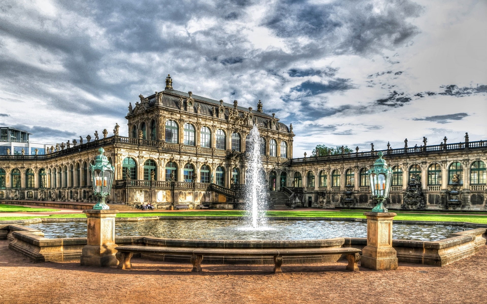 1080P, Palace, Germany, Zwinger, Clouds, Houses, Fountain, Dresden, HD Wallpaper