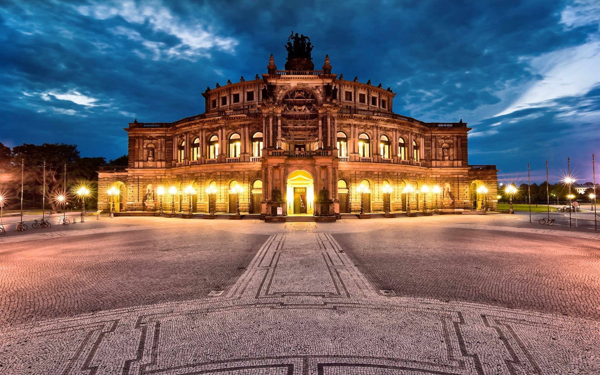Night, Dresden, Semper, 1080P, Lights, Opera, City, Germany, HD Wallpaper