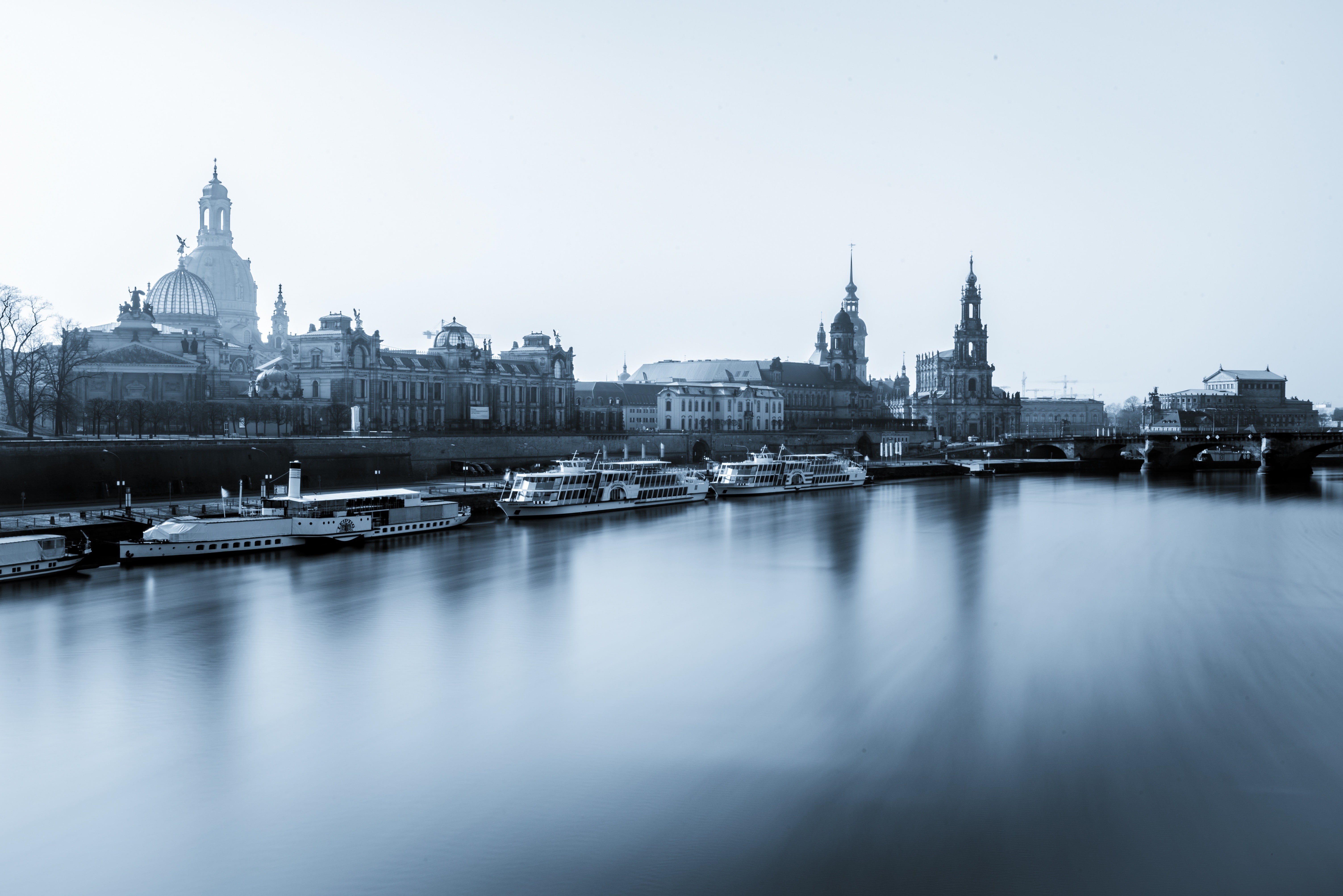 waterfront, Elbe, transportation, building exterior, sky, water, nature, clear sky, no people, place of worship, river, outdoors, belief, Fauenkirche, Dresden, HD Wallpaper