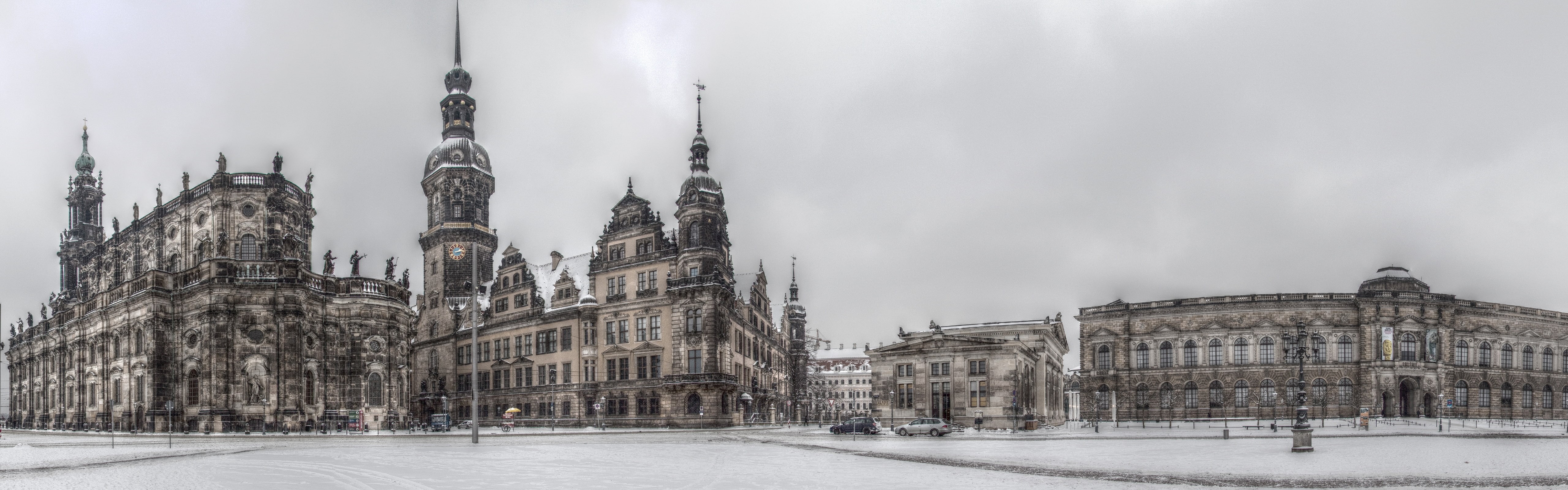 dresden, gothic style, snowing, grey, building exterior, theaterplatz, travel destinations, architecture, cold temperature, 5K, photography, built structure, HD Wallpaper