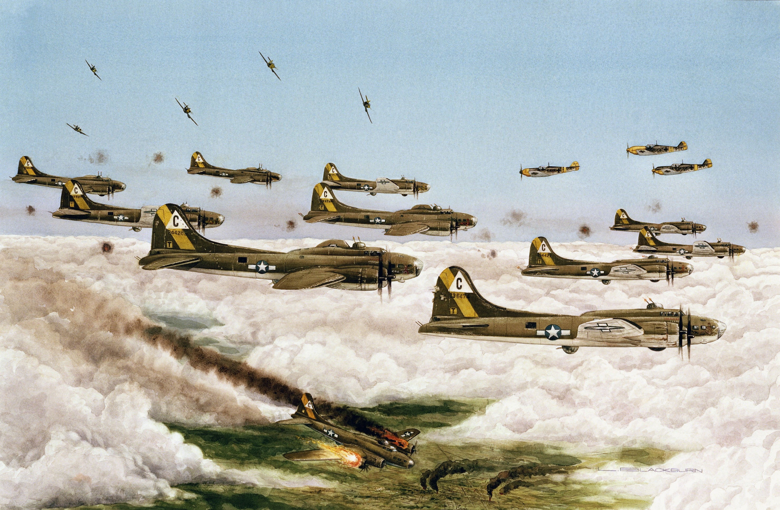 mode of transportation, ww, mid-air, B-17, on the move, fighter, cloud - sky, flying, day, the sky, nautical vessel, motion, Dresden, jets, 2K, sea, no people, HD Wallpaper
