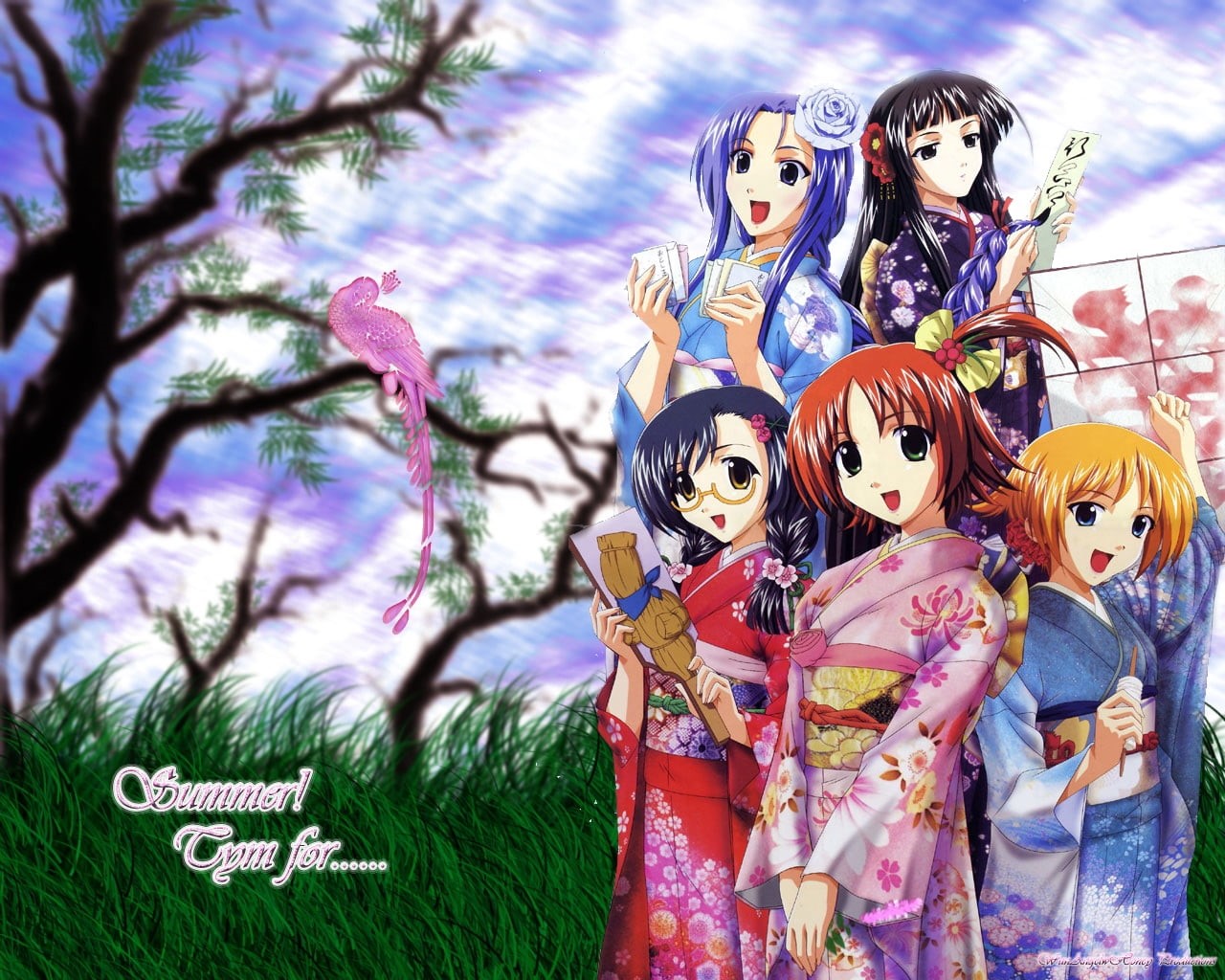 katou asa, day, kimonos, five, joy, women, craft, sanada momen, art and craft, outdoors, representation, 720P, mask, disguise, human representation, honda sarasa, HD Wallpaper