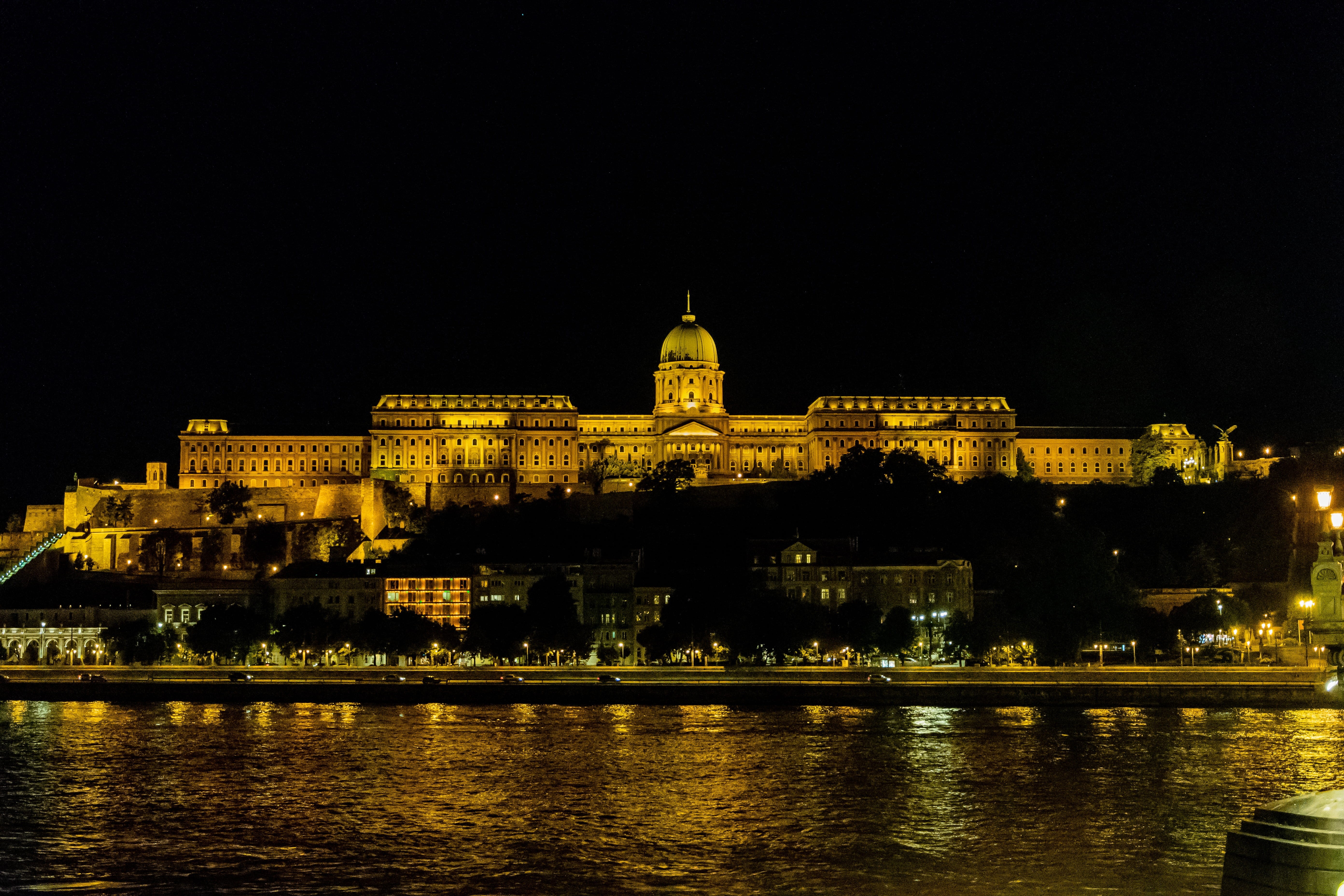 lights, hungary, budapest, building, city, river, nature, travel, sky, history, cityscape, waterfront, illuminated, outdoors, tourism, built structure, HD Wallpaper