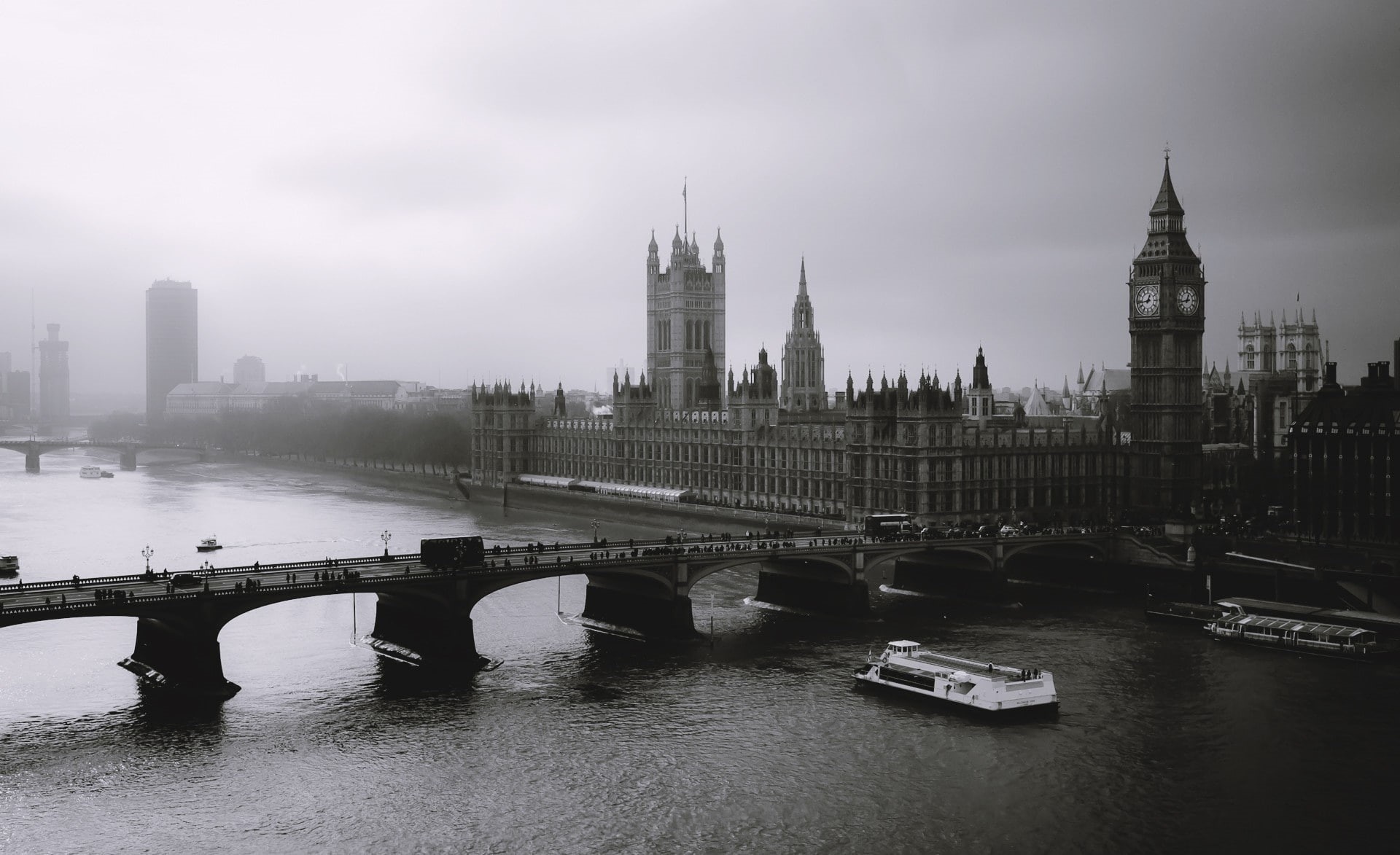 building exterior, travel, 1080P, Europe, travel destinations, Black, tower, city, black and white, White, United Kingdom, London, cityscape, nautical vessel, HD Wallpaper
