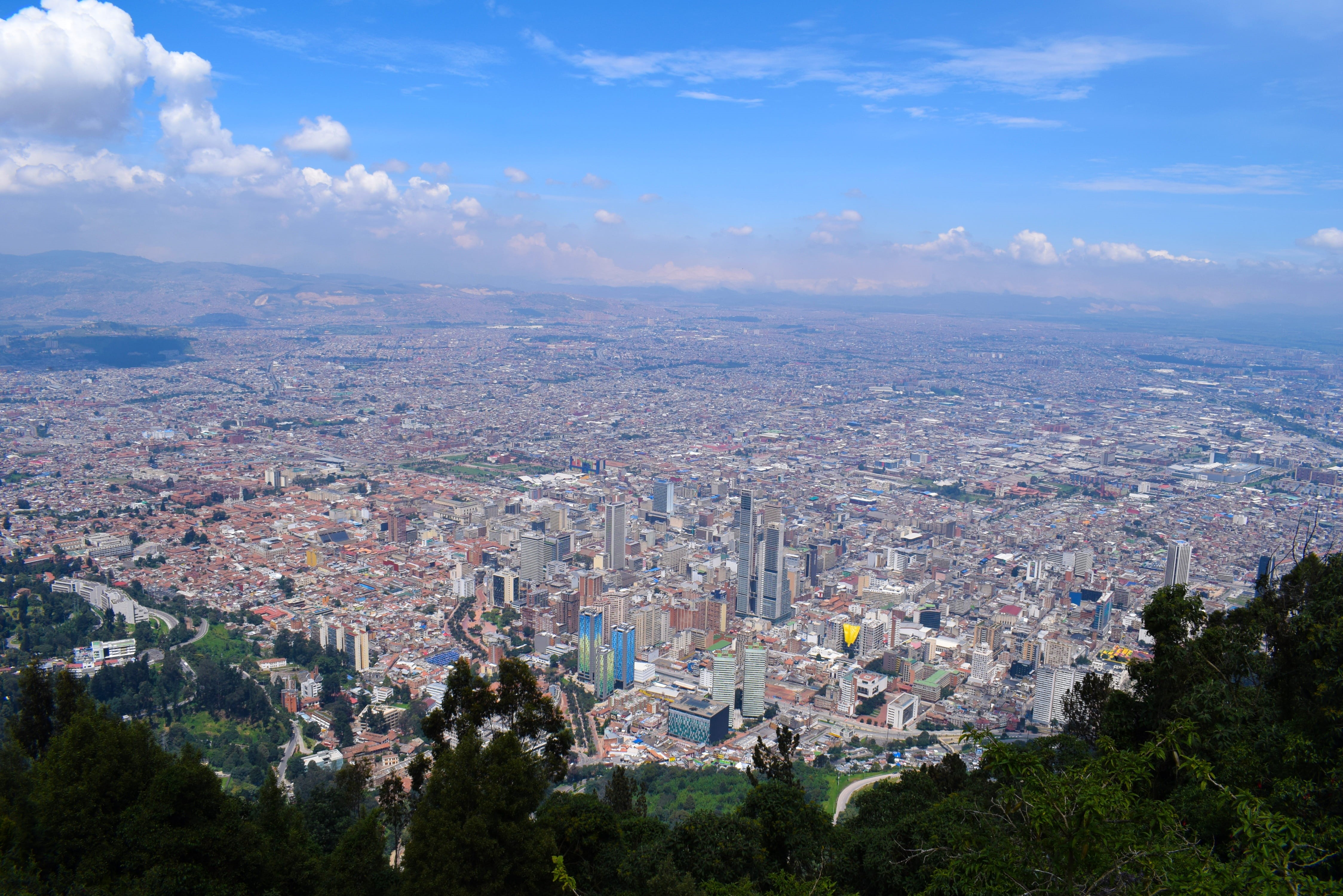 city, skyscraper, crowd, cloud - sky, day, crowded, buildings, high angle view, tree, panoramic, built structure, bogota, sky, 4K, nature, viewpoint, cities, HD Wallpaper