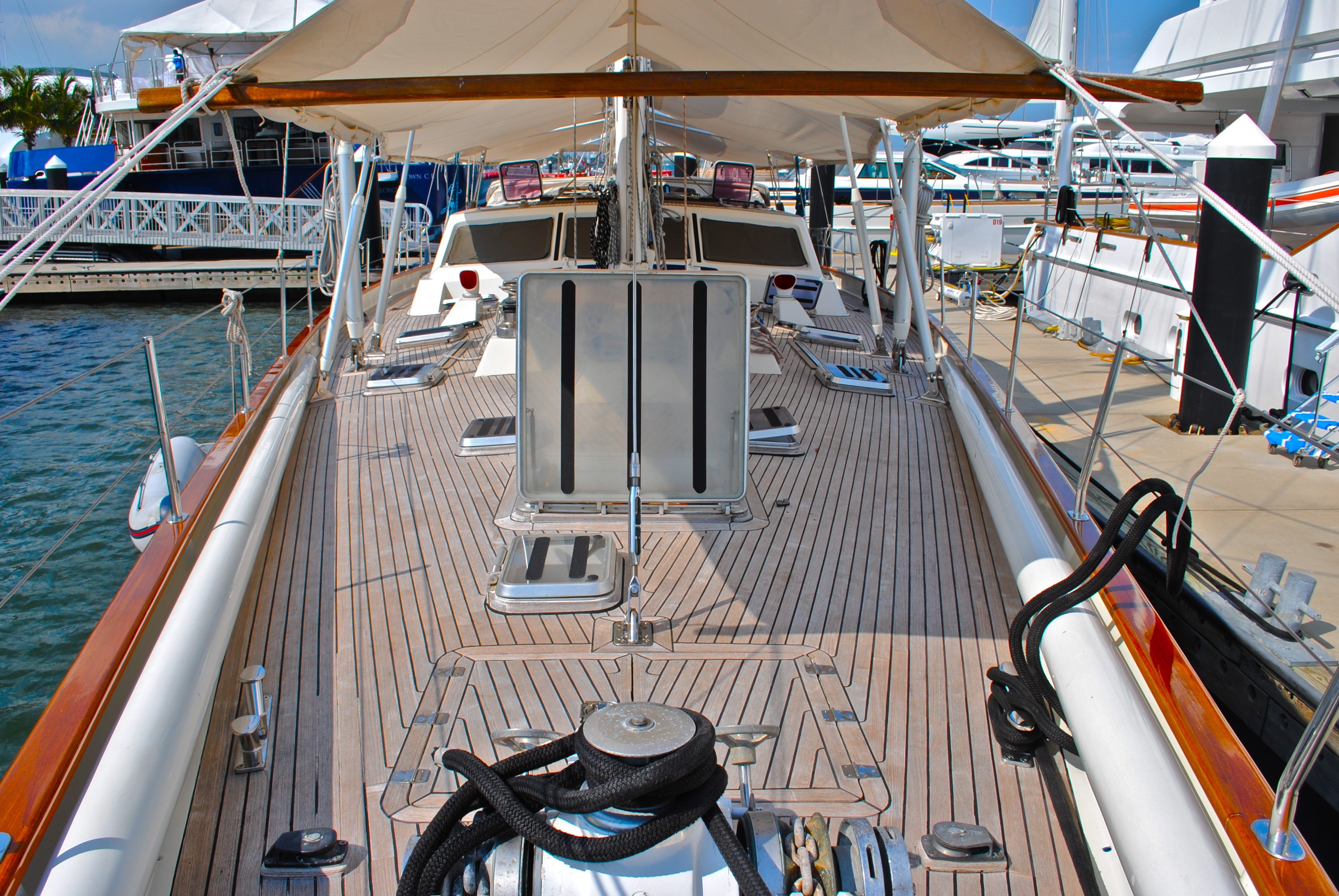 moored, transportation, water, yacht club, nautical, hatches, foredeck, nautical vessel, lifestyle, high angle view, teak deck, palm beach, summer, day, HD Wallpaper